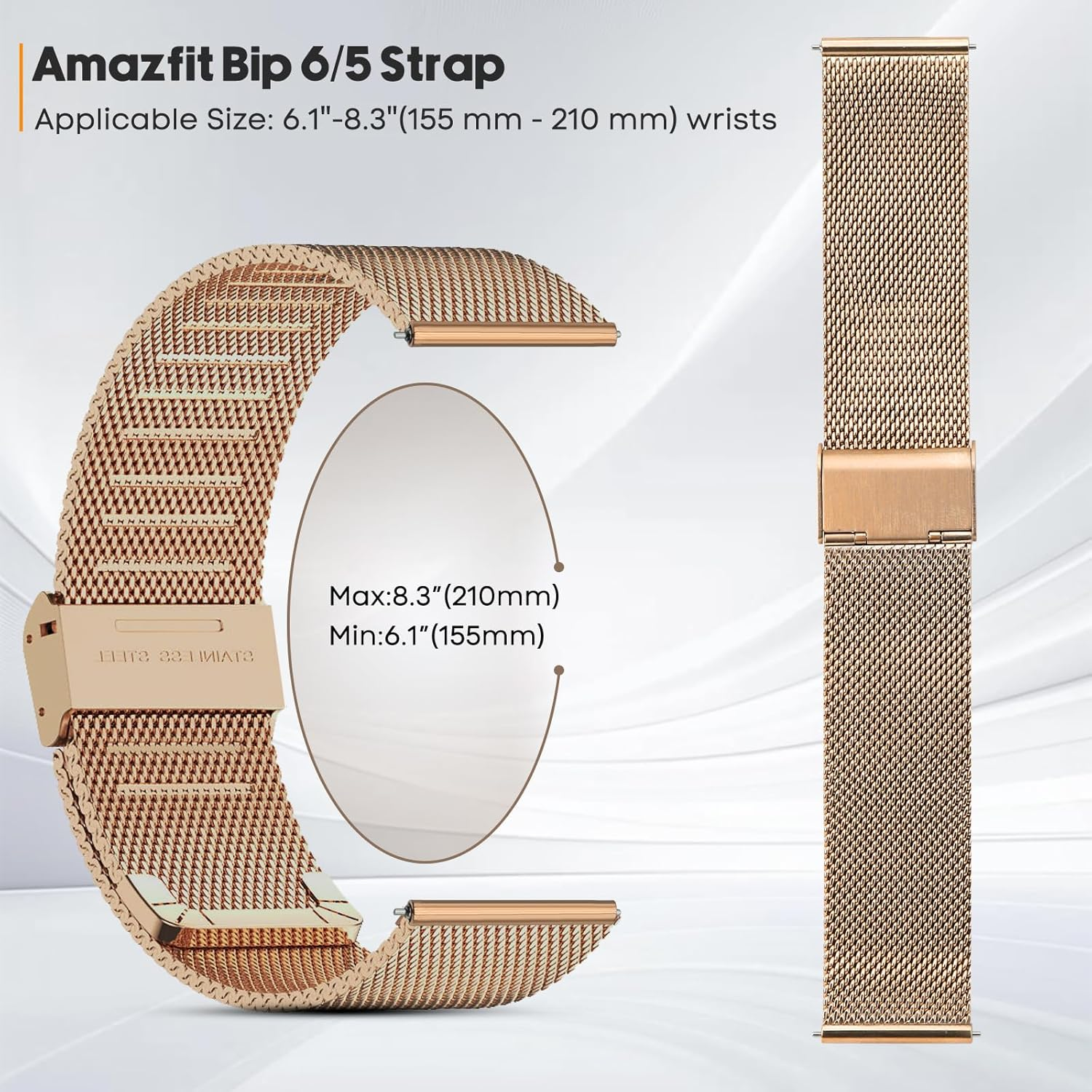 Rensheng 22MM Stainless Steel Strap Compatible with Amazfit Bip 6 Bracelet,Replacement Metal Strap for Amazfit Bip 6 Strap
