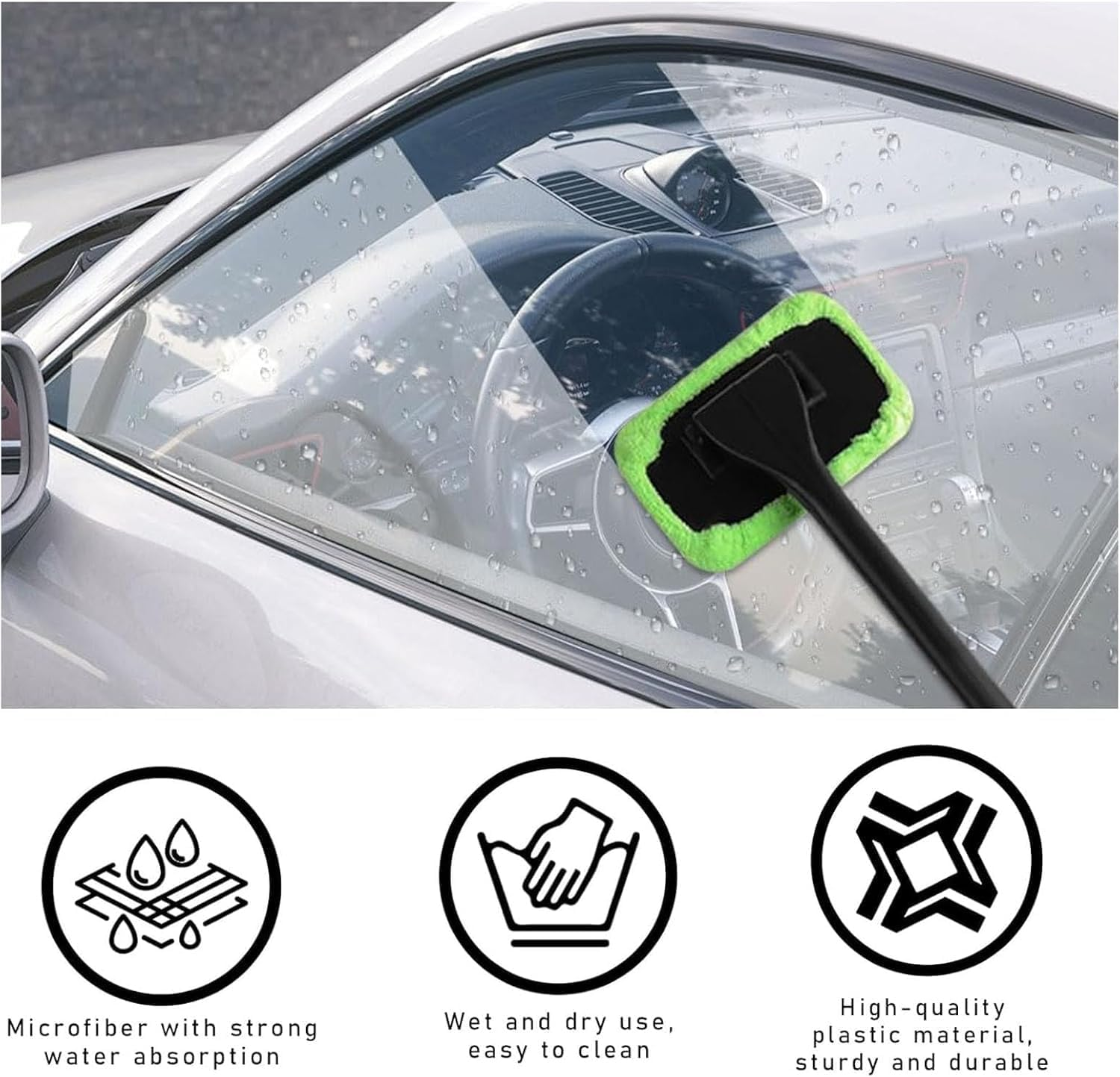 8Pcs Microfiber Car Window Cleaner Pads with 2 Handles,Car Windshield Cleaning Tool,Microfiber Car Window Cleaning Tool,Car Care Microfiber Cloths for Windshield Cleaner,Car Windshield Cleaning Tool image number 1