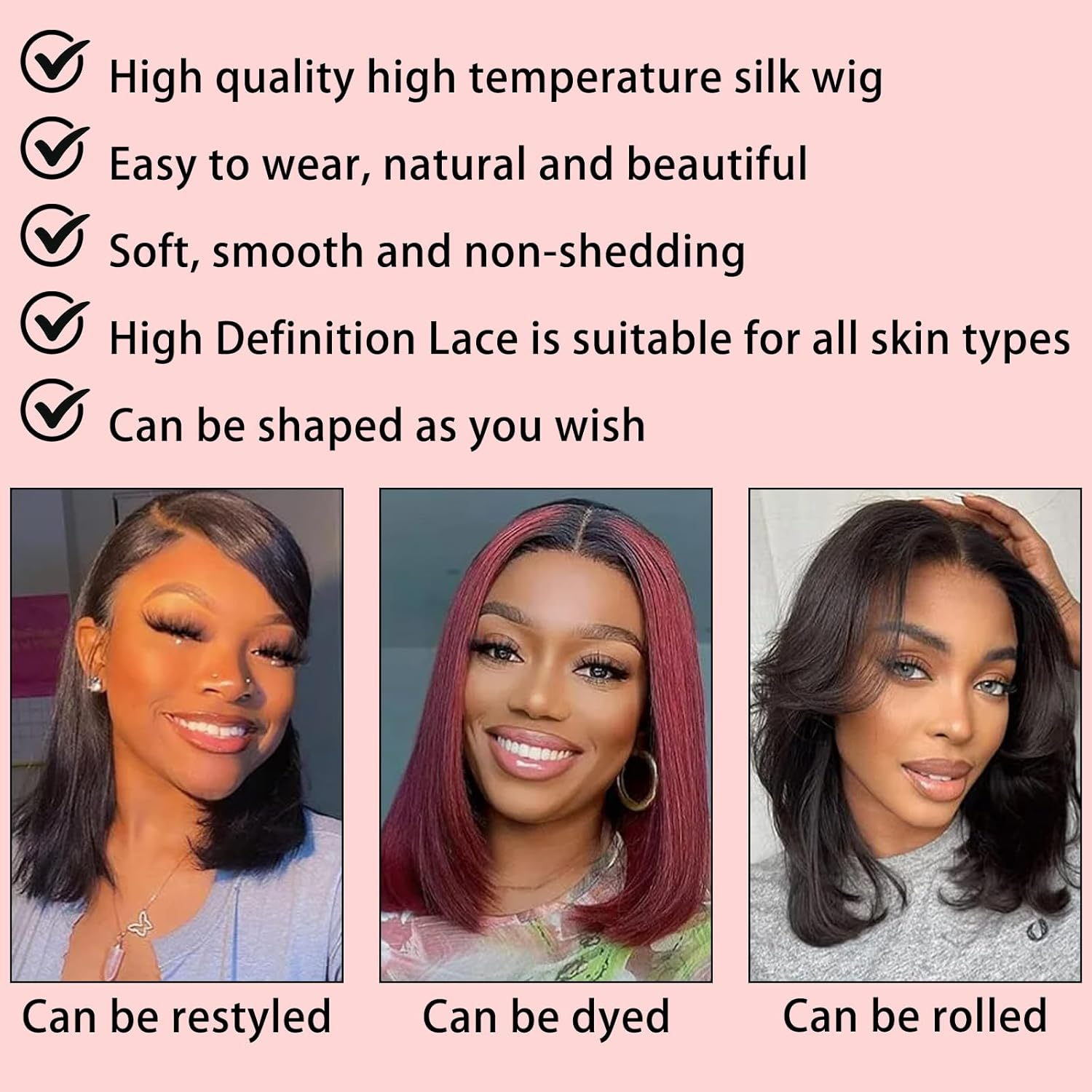 Bob Wig Wig, Women'S Short Bob Wig, Straight Short Wigs, 12 Inch Short Wigs with Side Parting Fringe, High Temperature Silk Wig, for Daily Wear by Women image number 3