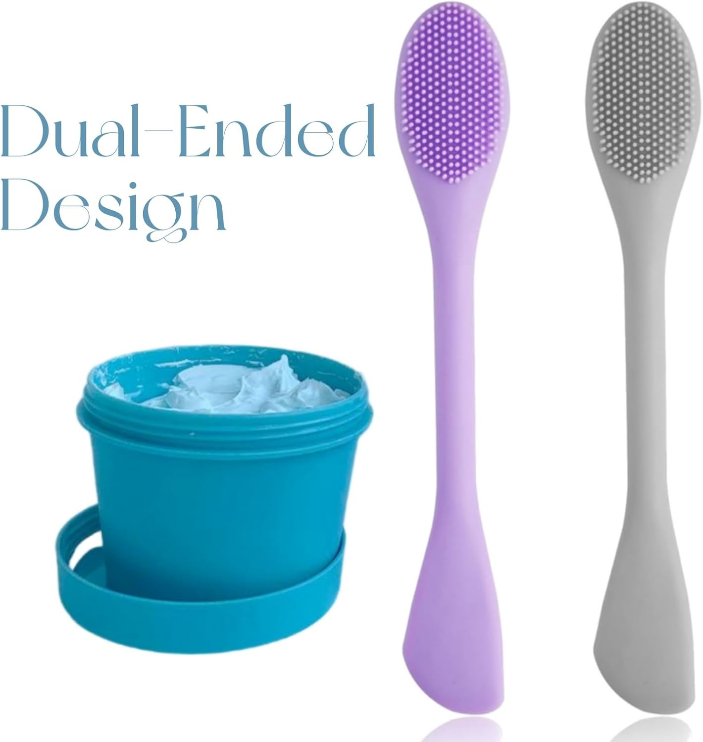 2 Pack Pore Scrubber - 2 in 1 Silicone Face Scrubber & Pore Cleansing Brush - Double-Sized Face Mask Brush Applicator for Clay/Mud/Charcoal Masks, Facial Cleansing Brush​ (Purple+Grey) image number 1