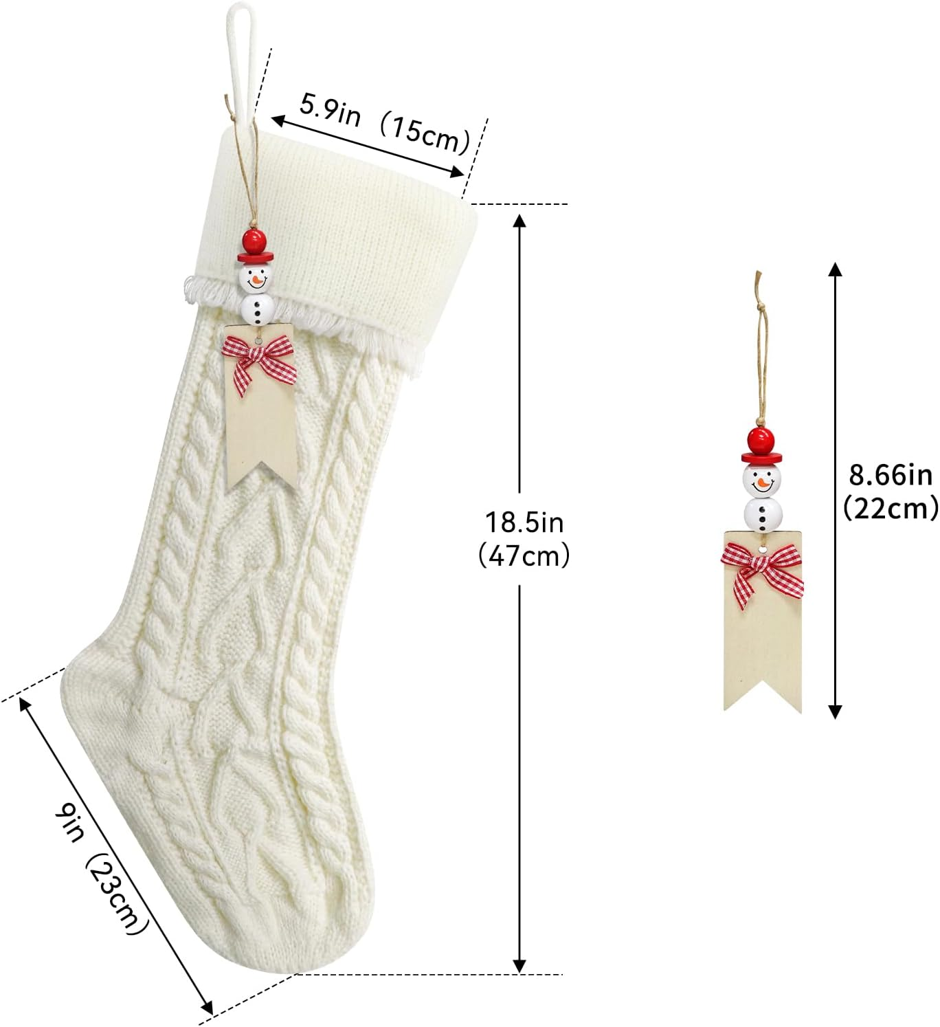 4 Pack Christmas Stocking,18 Inches Classic Deer Xmas Cuff Stockings,Classic Large Stocking Decorations for Family Holiday Season Decor - Ivory image number 3
