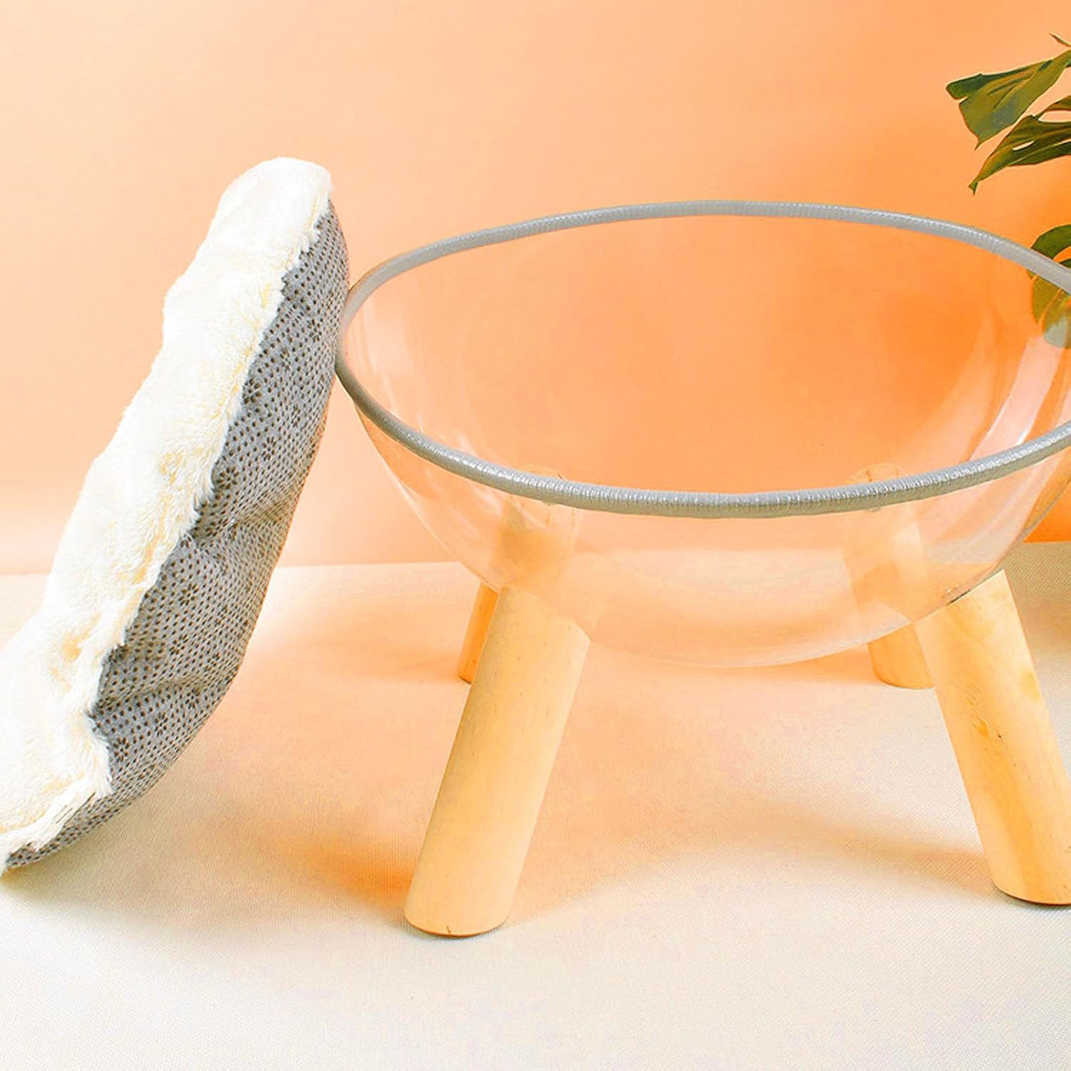 Clear Capsule Cat Bed, Wall Mounted Wood Cat House, Stable Safe Transparent Cat Bed with Plush Pads for Cat Sleeping Playing Climbing Lounging image number 3