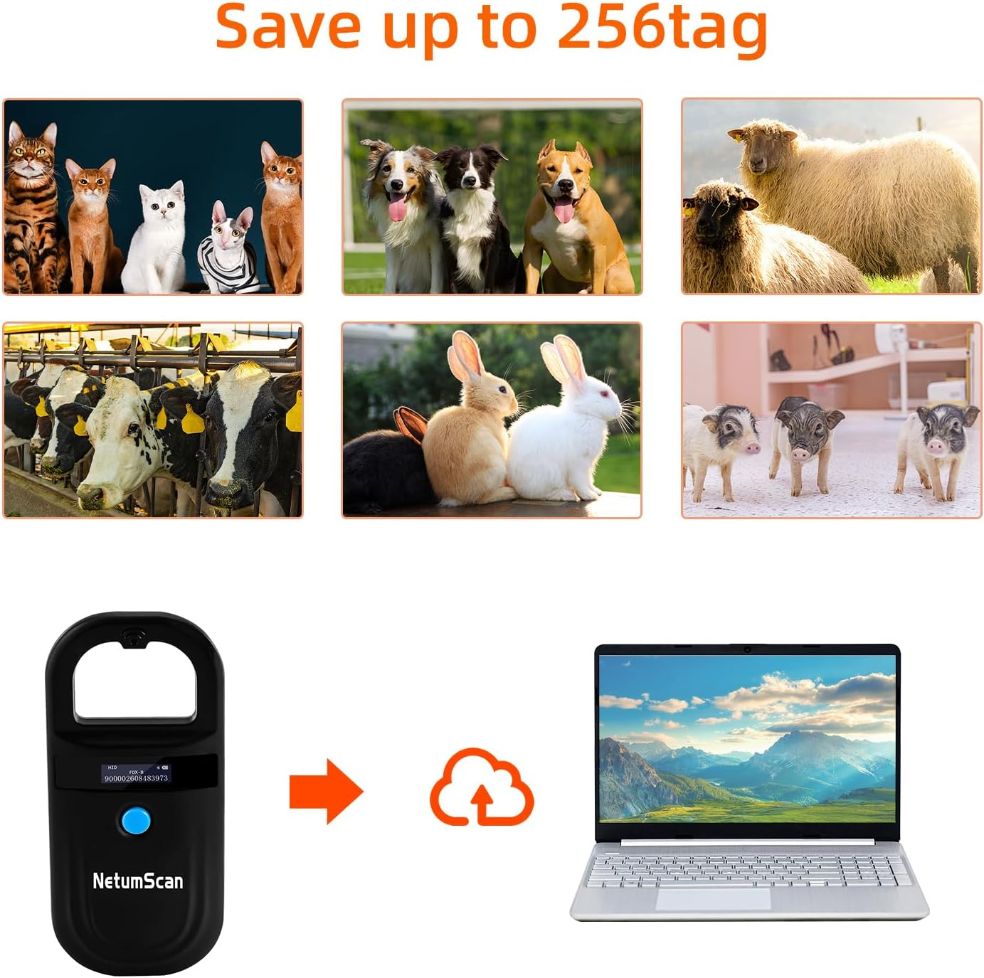 Netumscan Upgraded Pet Microchip Reader Scanner, 256 Data Storage Animal Tag Scanner Rechargeable Handheld Pet Chip ID Scanner with Stable OLED Display for ISO 11784/11785,FDX-B and ID64 RFID EMID