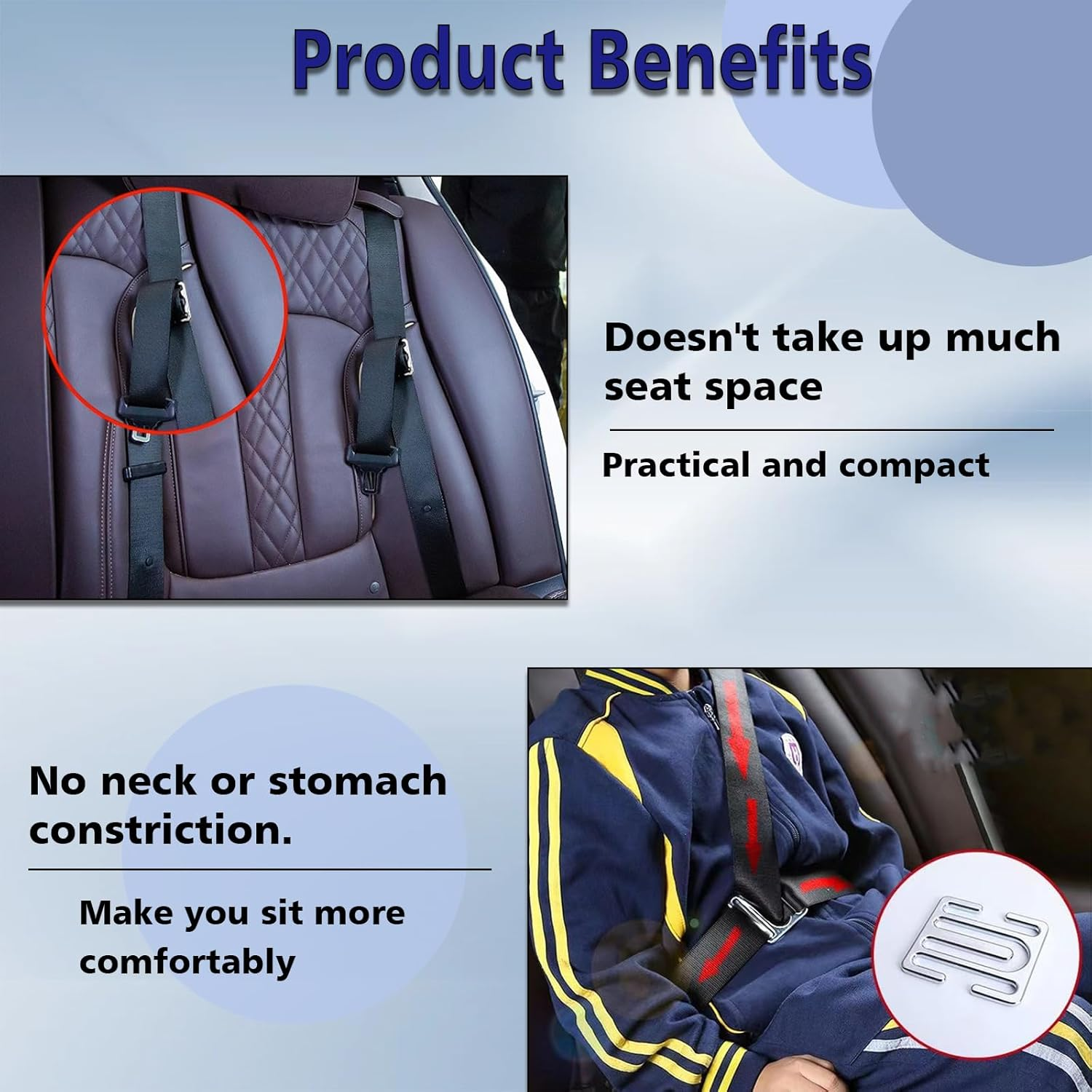 2 Pack Metal Seat Belt Clips, Universal Seat Belt Adjuster for Adults, Adjustable Car Seat Locking Clip, Comfortable Shoulder Neck Strap Positioner for Pregnancy Short People (Black) - Silver image number 3