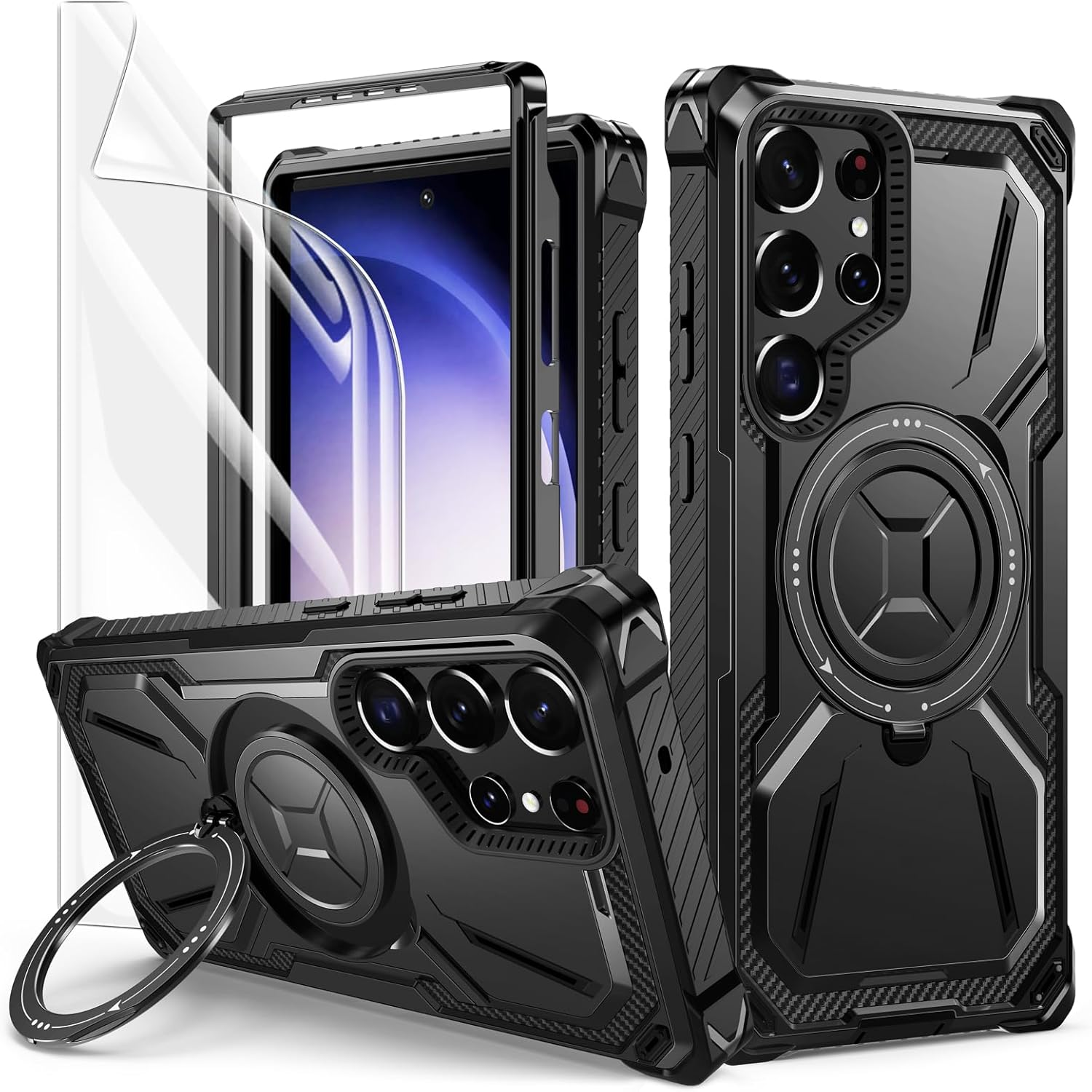 Lanhiem Case for Samsung Galaxy S22 with 2 Pieces Tempered Glass, 360&deg; Ring Stand Protective Case, Military Shockproof Mobile Phone Case for Samsung S22, Blue image number 3