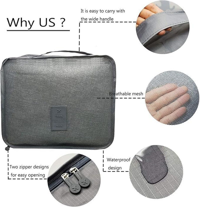 My Corgi Living 6-Piece Packing Cubes Set, Mesh Luggage Organizer Bags with Laundry Bag, Lightweight Travel Packing Cubes for Suitcases & Backpacks, Suitable for Men and Women (Grey) image number 2
