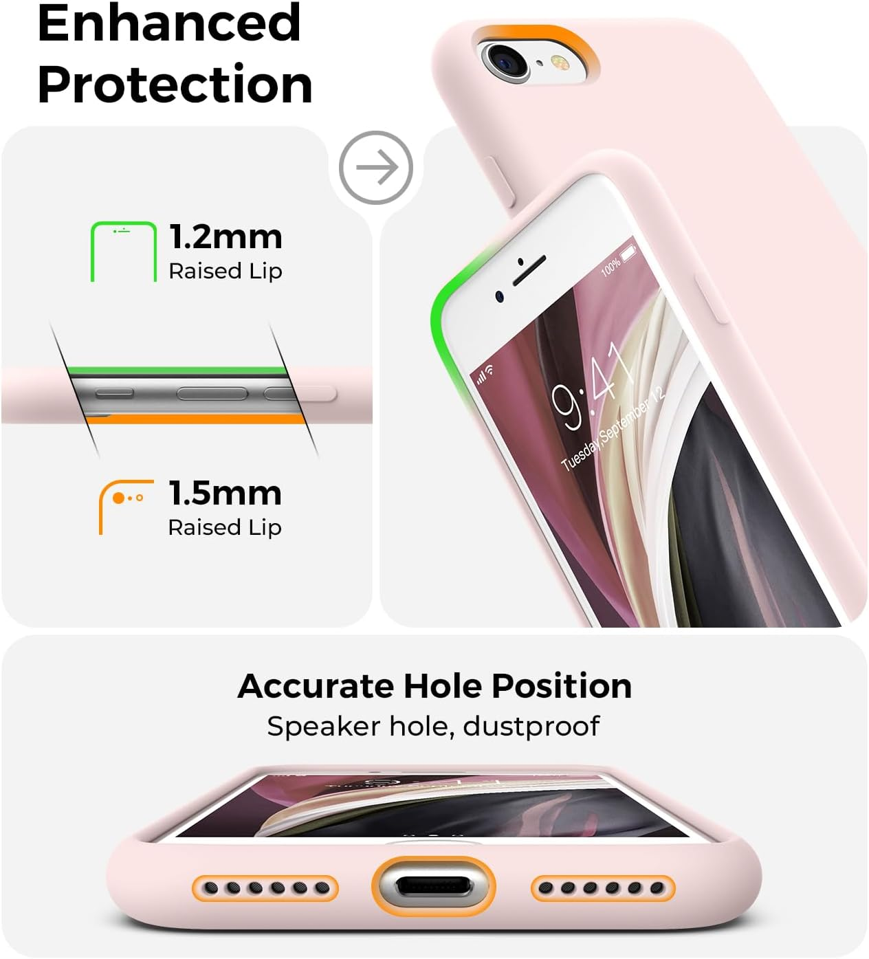 AOTESIER Slim Silicone Case for Iphone SE 2020 Case/Iphone SE 2022/Iphone 7/8 Case 4.7 Inch,Premium Liquid Silicone Rubber Full Body Military Shockproof Protective Phone Case, Chalk Pink - Chalk Pink image number 4