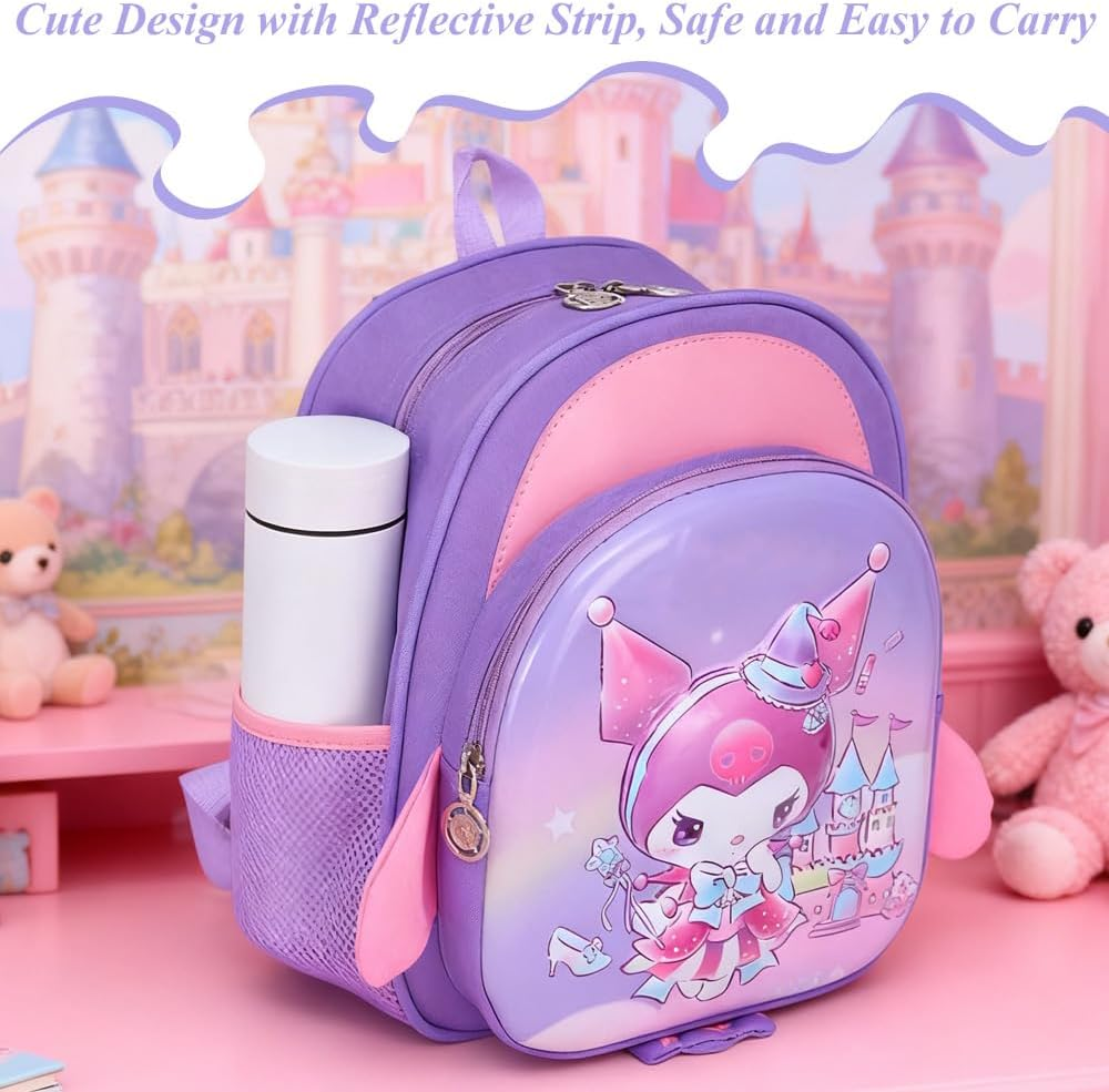Kindergarten School Bag, Cute Cartoon Backpack, Load-Reducing Backpack, with Reflective Strips, Large Capacity, Multiple Pockets, Waterproof, Suitable for 3-6 Years Old (Purple) image number 3
