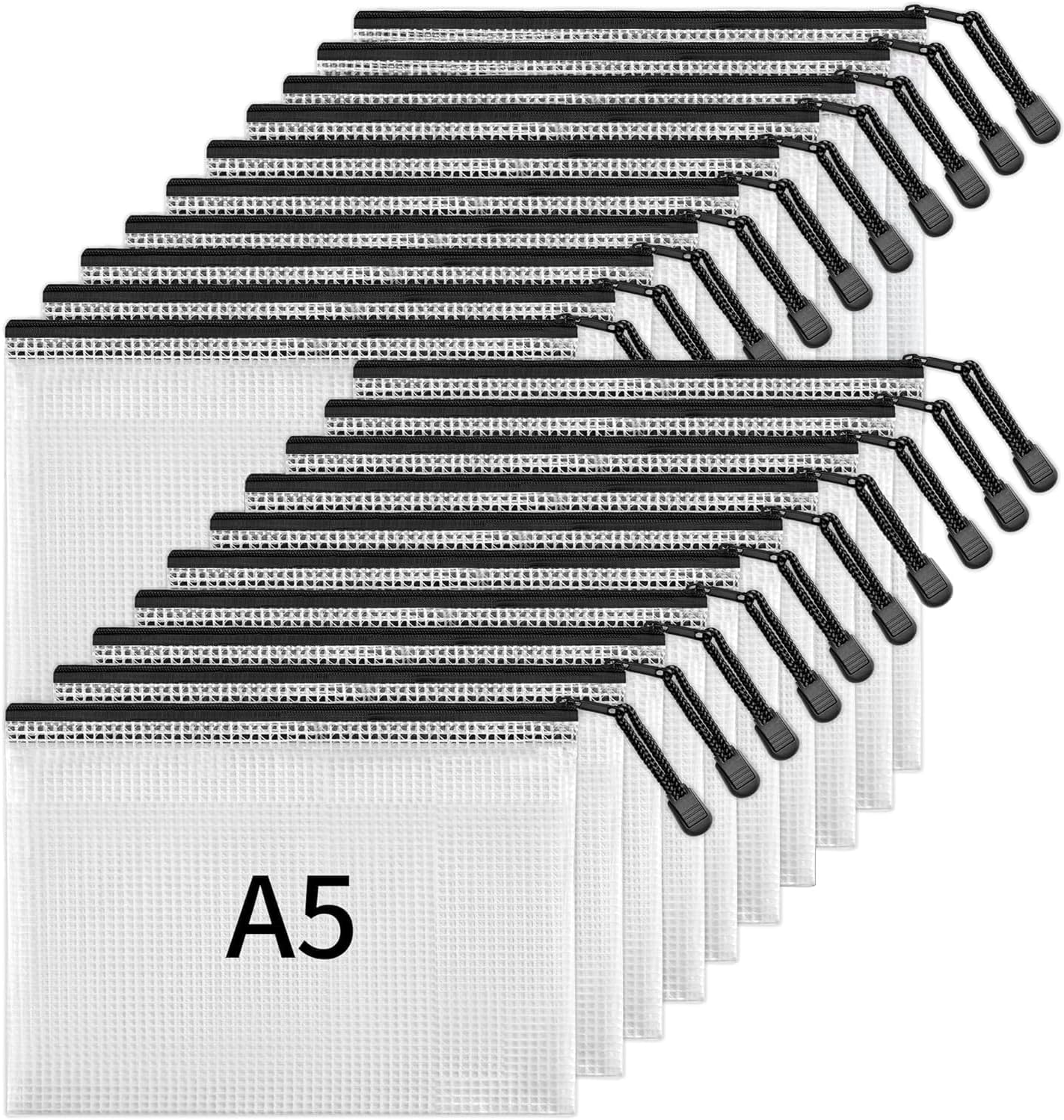 20 Pack Zipper Mesh Document Pouch, 6X9 Inch/A5, Plastic Water-Resistant File Bags, for School Office Supplies, Cosmetics Travel Storage,Black image number 5