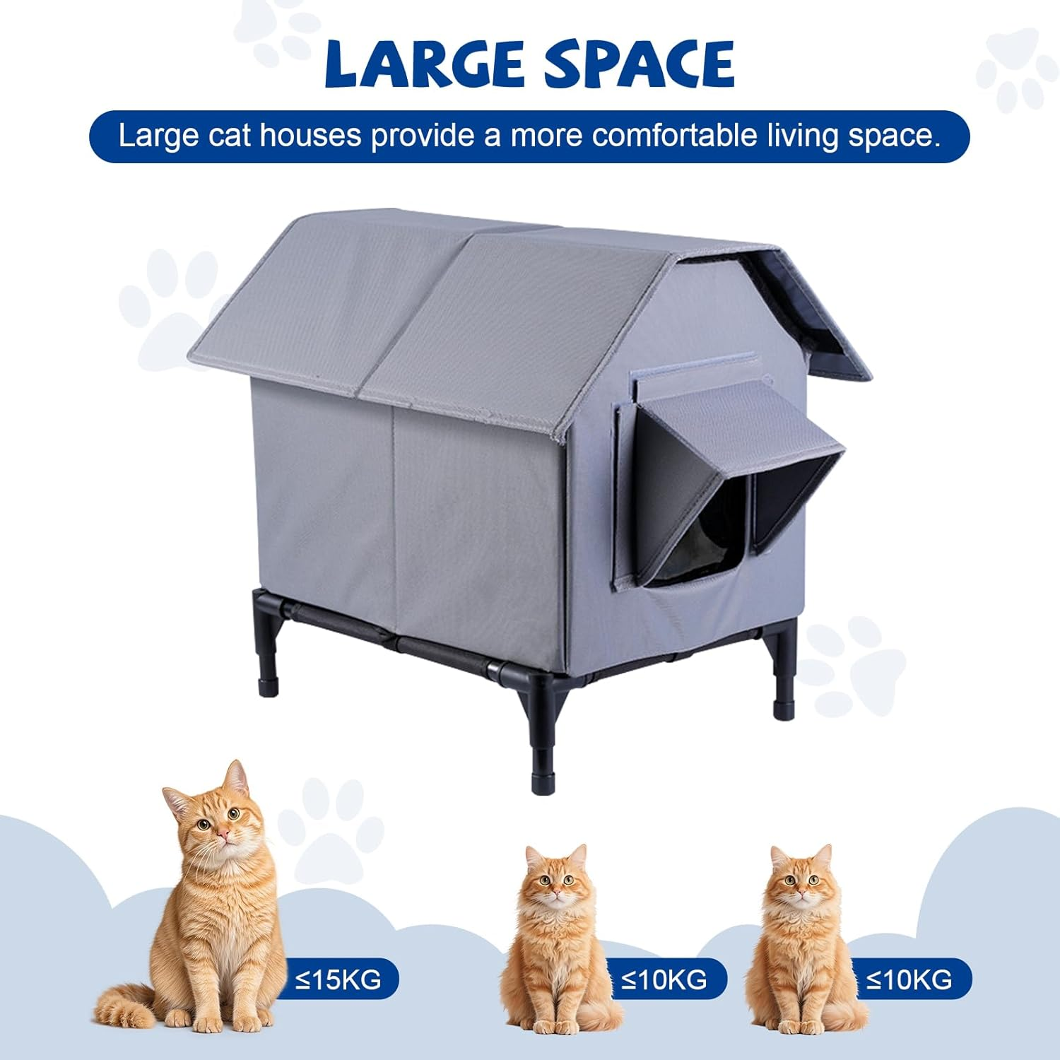 Outdoor Cat House, Outdoor Waterproof Cat House, Large Cat Shelter, Pet House with Elevated Base, Feral Cat Shelter, Insulated Pet Tent Feral Cat Kennel for Multiple Cats and Small Dogs image number 6