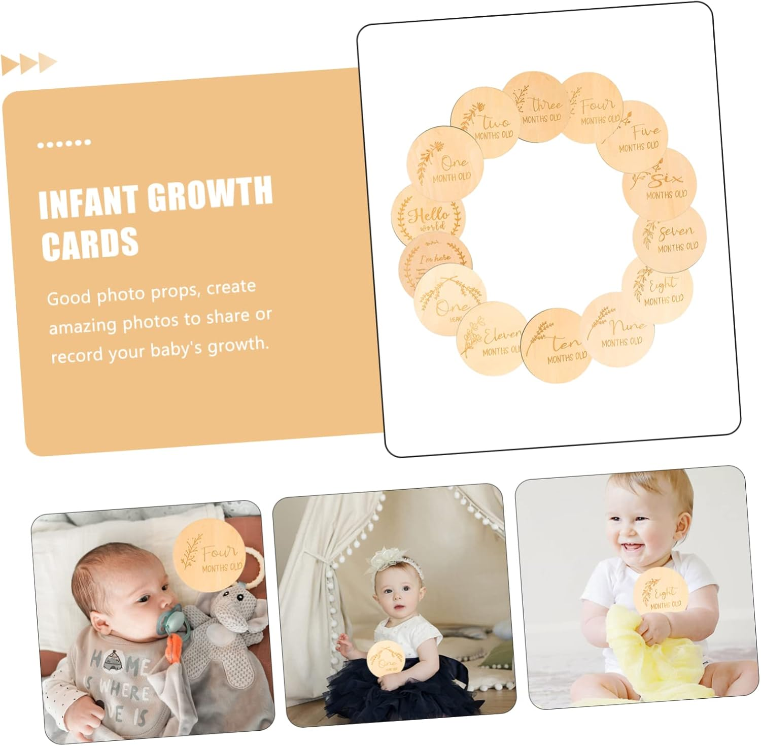 ERINGOGO 14Pcs Milestone Wooden Sign Newborn Growth Cards Monthly Milestone Decor image number 3