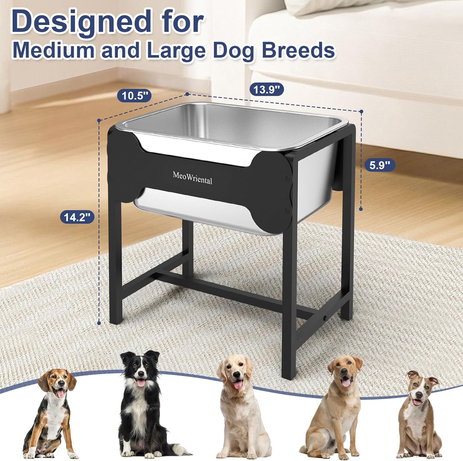 9.5L Elevated Dog Water Bowl for Large Breeds, 36Cm Raised Stainless Steel Large Dog Water Bowl with Full Metal Stand for Relief Joint Pressure, Tip-Proof, Easy to Clean, Indoor & Outdoor Use image number 3