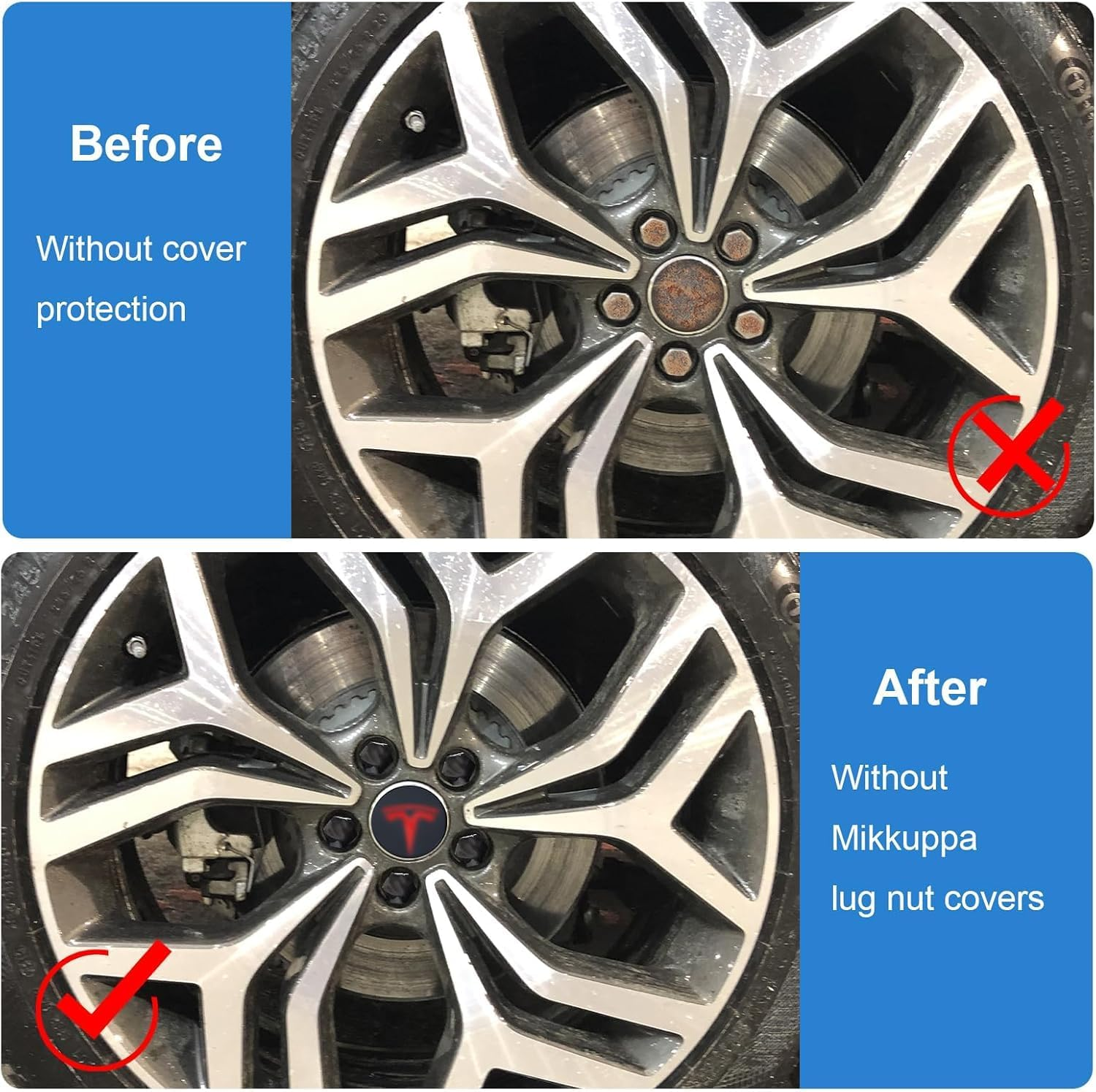 Hub Center Cover Kit, Including 4 Hub Center Covers, 20 Black Nut Covers and a Puller for Removal, Suitable for Tesla Model Y/Model 3 (Red) -Mecus image number 3