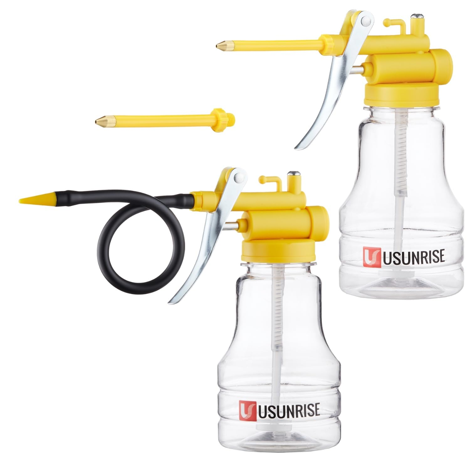 2 Sets Oil Can Transparent High Pressure Oiler Lubrication Oil Can Bottle Oiling Gun with Rigid & Flex Spout Thumb Pump Tool Oiler