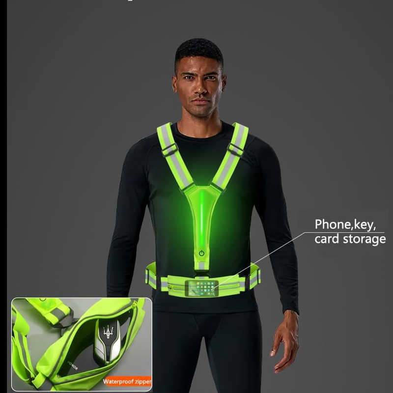 Led Reflective Vest Running Gear, High Visibility Reflective Running Gear Rechargeable Adjustable Led Running Vest, Safety Night Running Cyling image number 3