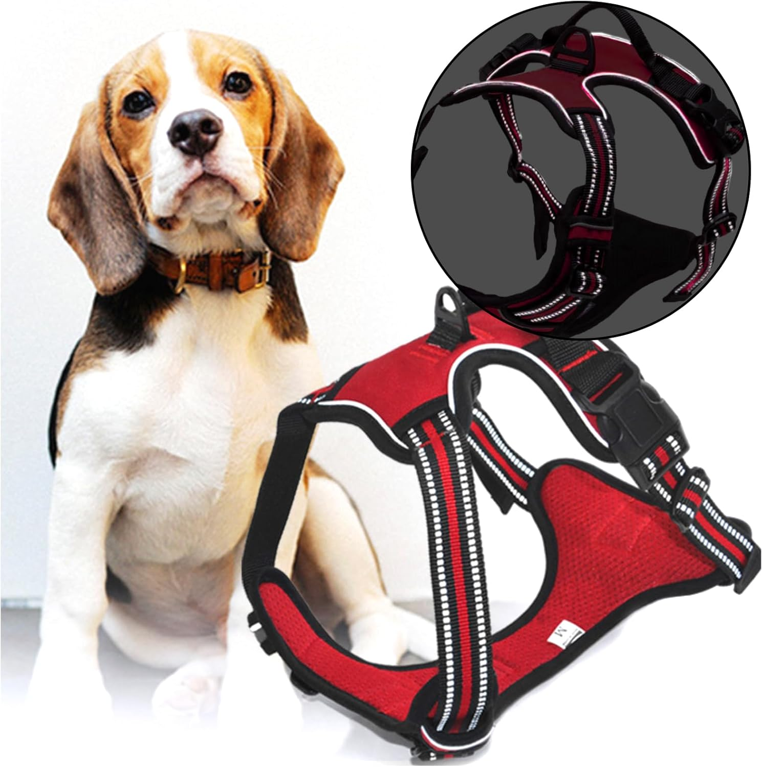 DKDDSSS Dog Harness Medium Dog No Pull Pet Harness Dog Vest Harness, Adjustable Soft Padded Pet Vest Harness, Y Shaped Harness, Dog Harness, Easy Control Handle for Training or Walking, Re image number 6