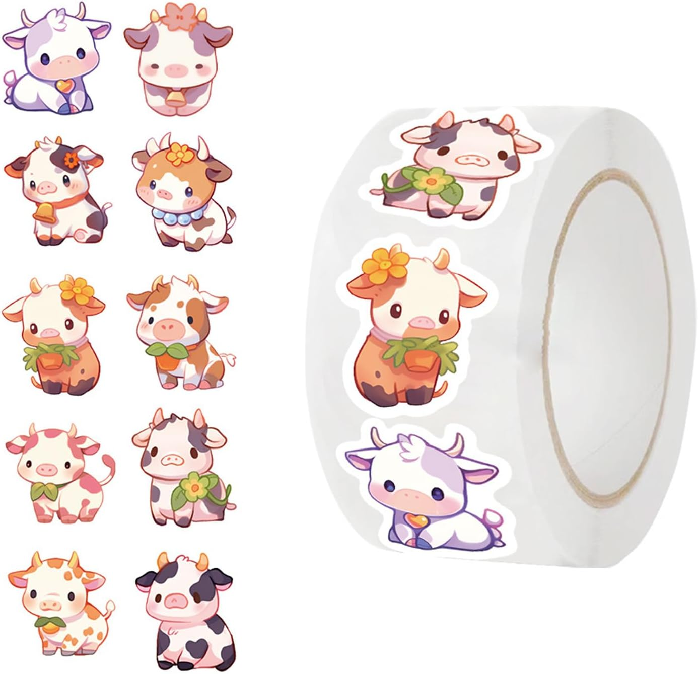 Cow Rolls Small Stickers for Kids 500Pcs Cute Circle Teacher Supplies Stickers for Kids Classroom 10 Designs Motivational Stickers for Training Reward (Cow) - Axolotl image number 4