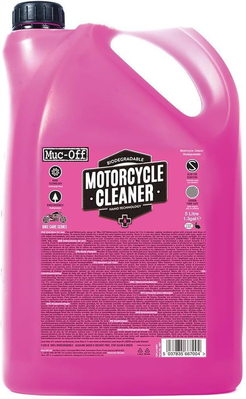Muc-Off Nano-Tech Motorcycle Cleaner, 5 Litre - Biodegradable Motorcycle Cleaning and Engine Degreaser Spray - Fast-Action Motorbike Cleaner, Black