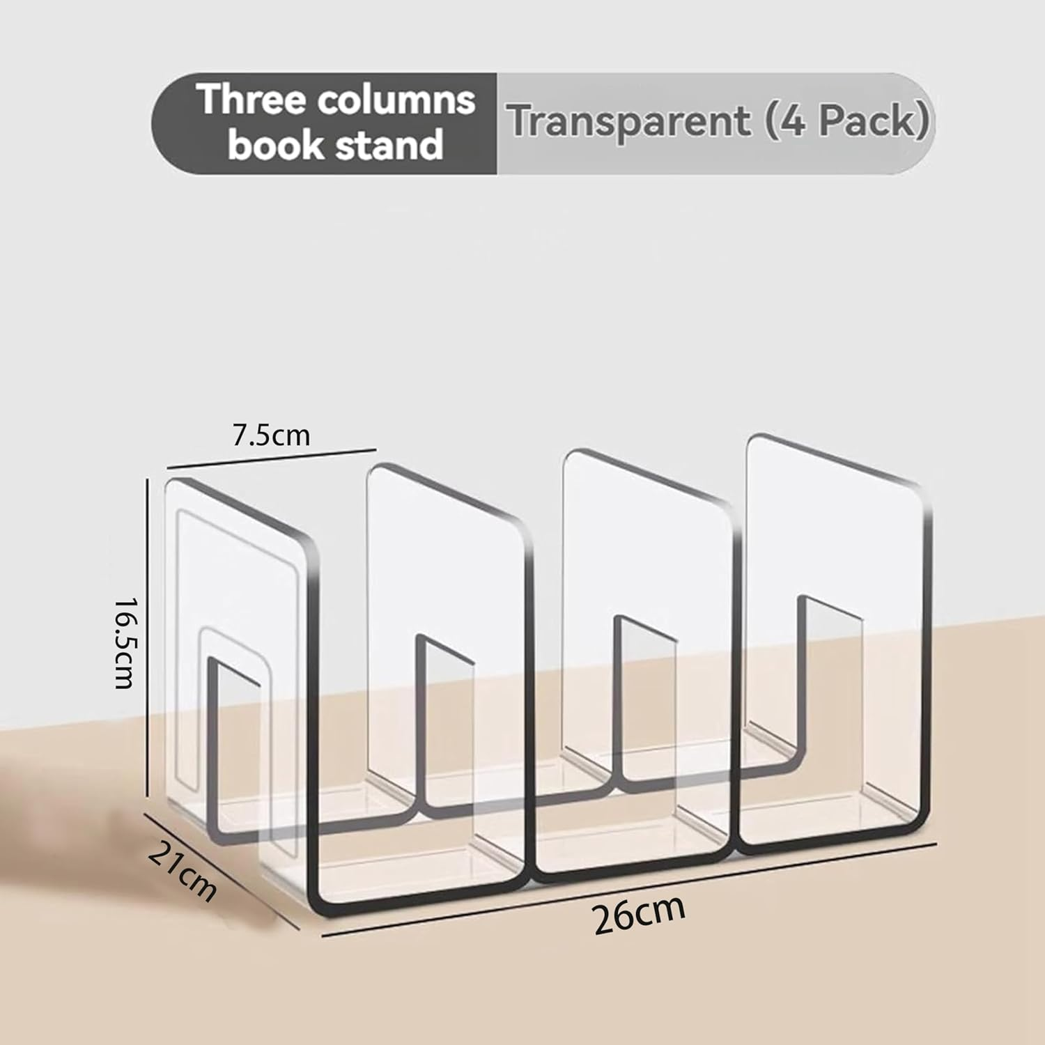 4PCS Acrylic Desktop Organizers - 3 Sections, Wide 4.2 Inch, for Files, Accessories, Wallet | Closet, Handbag, Bookshelf Storage | Clear image number 2