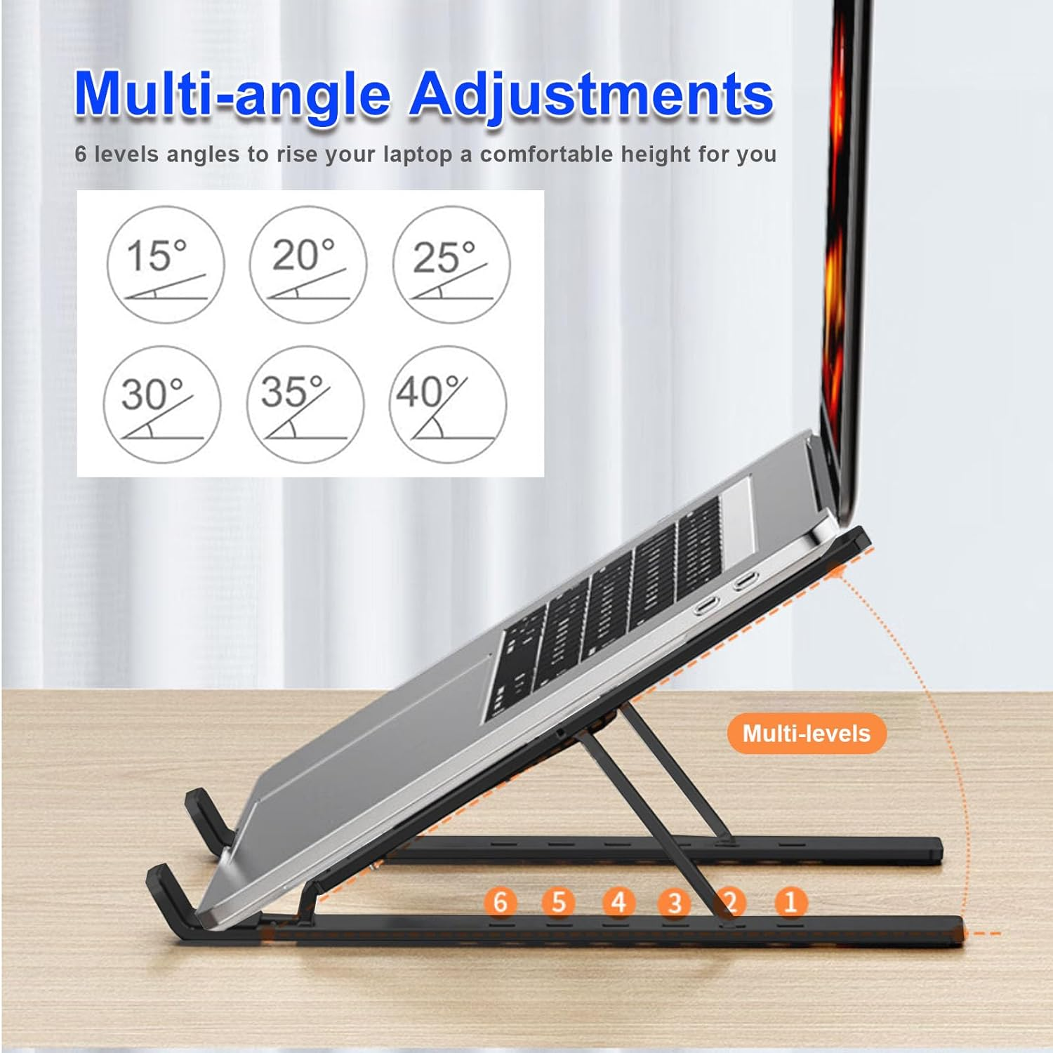 Ekvinor Laptop Holder Riser Computer Tablet Stand 6 Angles Adjustable Aluminum Ergonomic Foldable Portable Desktop Holder Compatible for Macbook Ipad HP Dell 10-15.6&rdquo; Black image number 1