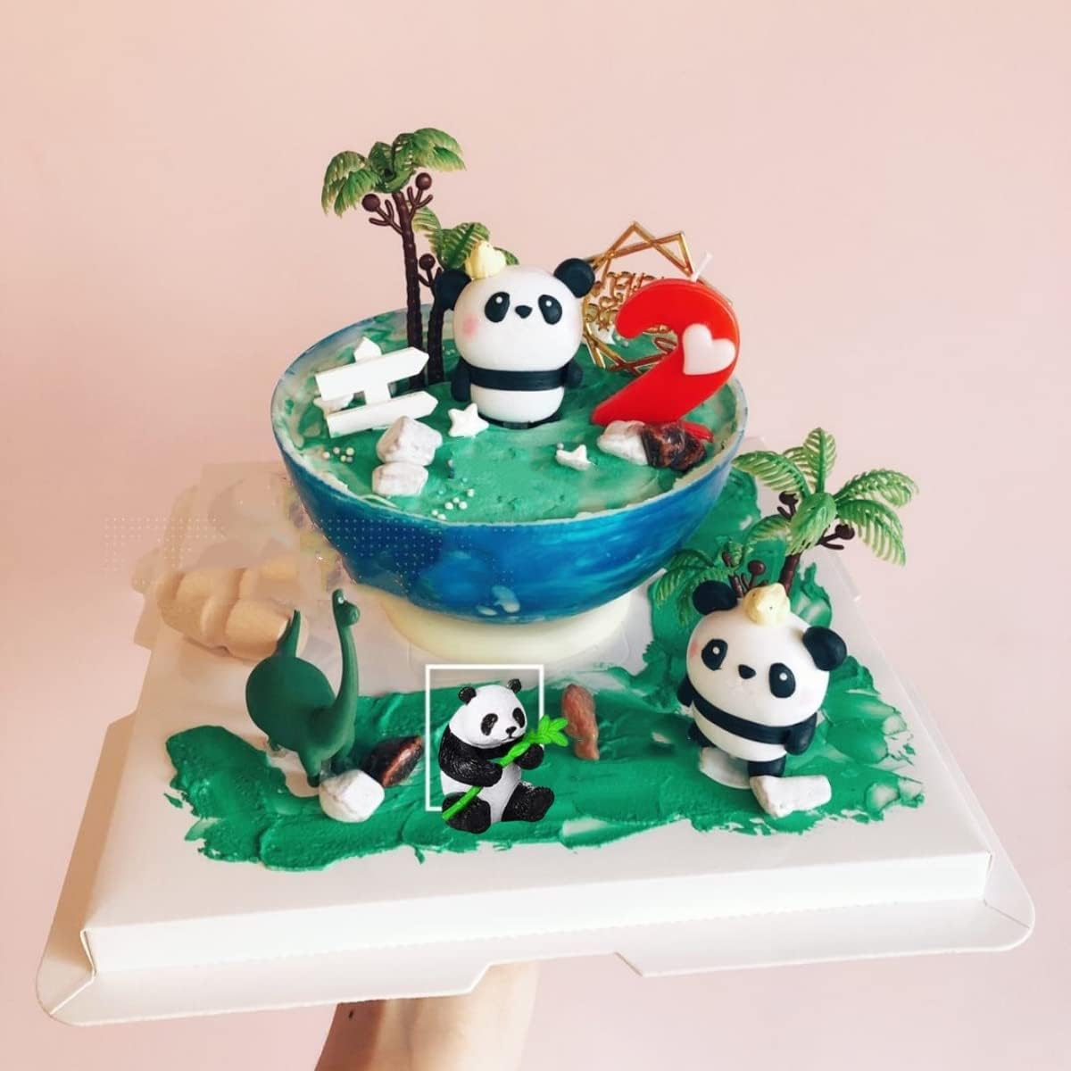 8 PCS Solid Panda Figurines Set with 10 Bamboo Trees Cake Topper DIY Kits Realistic Cute Panda Ornament Birthday Party Decorations Supplies image number 2