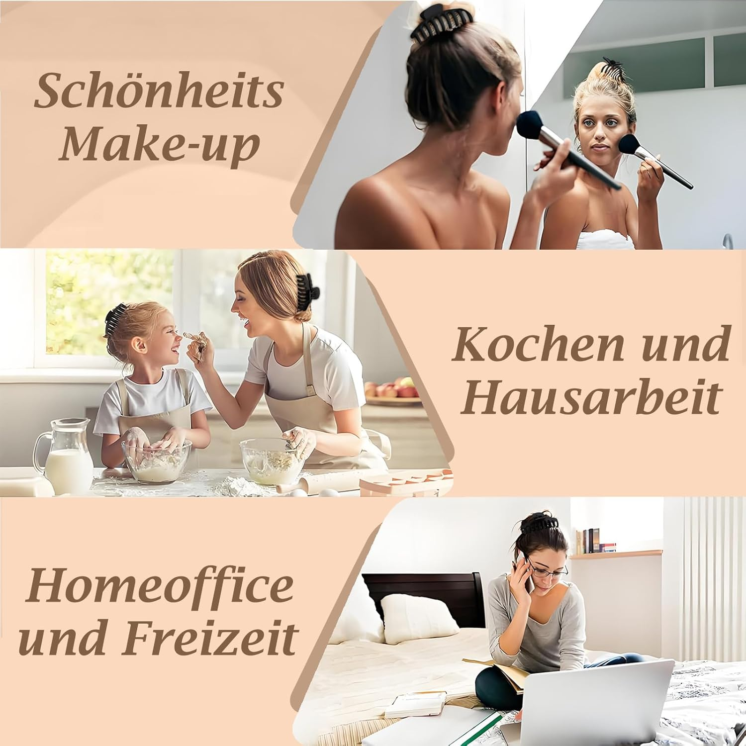 PUSCOBSY Hair Claw Large for Thick Hair, Hair Clips 11 Cm Non-Slip Hair Clip Pack of 4 Strong Hold Hair Clips for Women, Black/Leopard Dark Brown/Leopard Light Brown