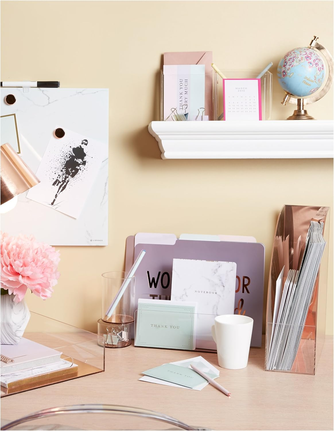 C.R. Gibson Pink Acrylic Mirror Desktop Organizer, 4'' X 12'' X 10''