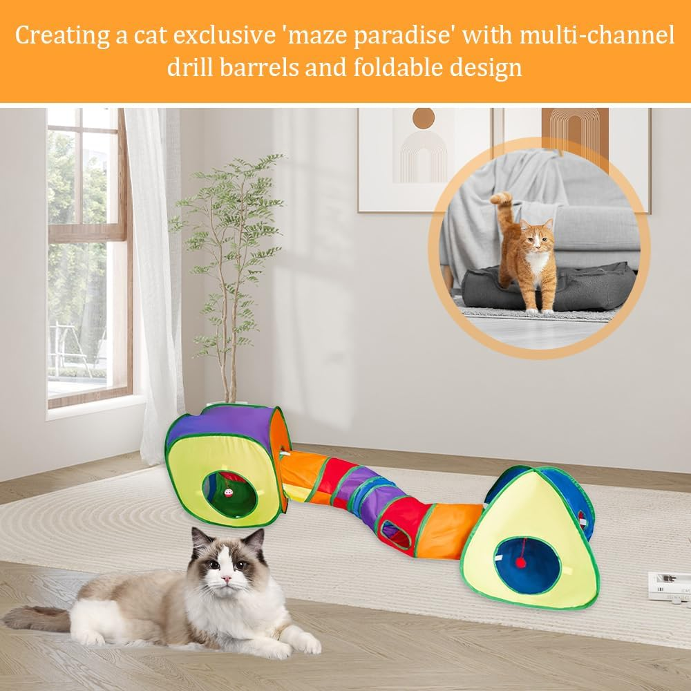 Cat Tunnels, Kitten Tunnel Tube,Cat Combination Tunnel,For Outdoor Indoor Supplies,For Kitten, Puppy, Kitty,With Play Ball and Bell,Peek Hole,Foldable,Pop Up image number 4