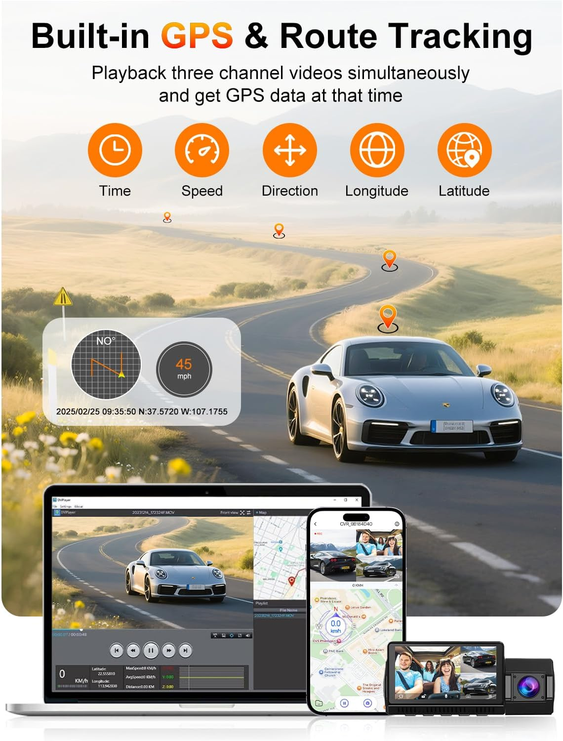 Oolong 4K 3 Channel Dash Cam,5G Wifi6 Built-In GPS,4K+1080P+1080P Front and Rear inside Included 64GB Card,Triple Car Camera 3.18'' Screen,Loop Recording,Ir Night Vision,24H Parking Mode,256Gb Max image number 4