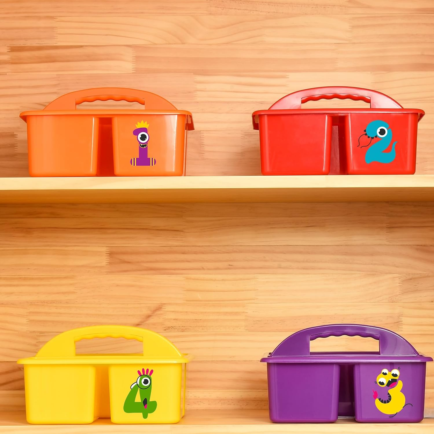 Plastic Classroom Storage Caddy Organizer with Handle, 6-Pack 3 Compartments, Teacher Supply Caddy for Classroom Organization, Table, Desk, Office, Craft Art Caddy for Kids - Assorted Colors image number 4