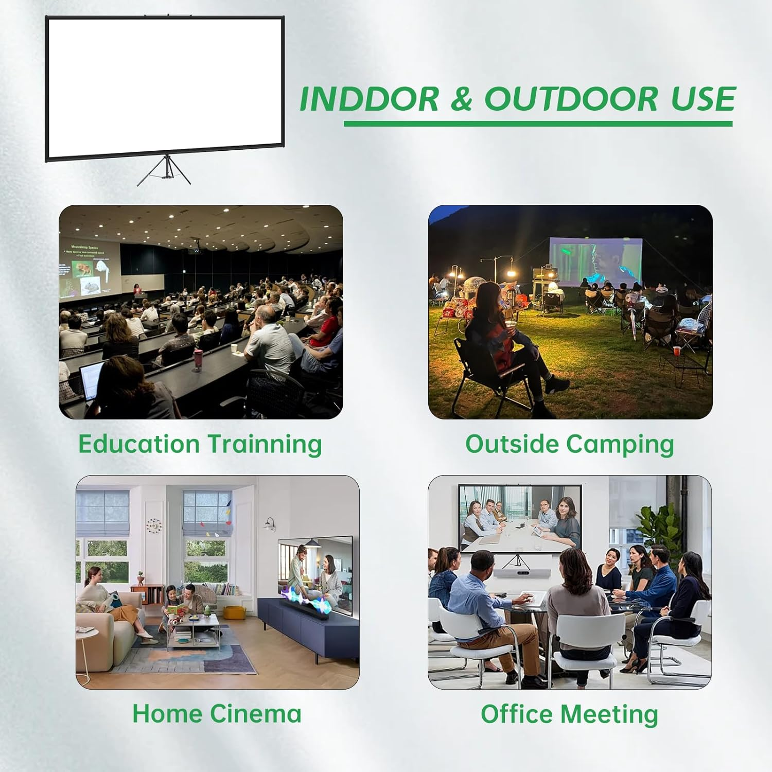 Tripod Projector Screen with Stand 80 Inch 16:9 4K HD Projection Screen Stand Wrinkle-Free Height Adjustable Portable Screen for Projector Indoor & Outdoor for Movie,Home Cinema,Gaming,Office image number 1