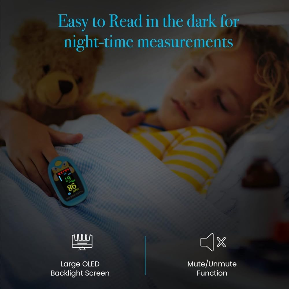 Cute Fox Finger Pulse Kids Oximeter Children Infants Babies Blue Red Yellow | Rechargeable Heart Rate Blood Oxygen Saturation Monitor Spo2 PI LED Display (Yellow) image number 4