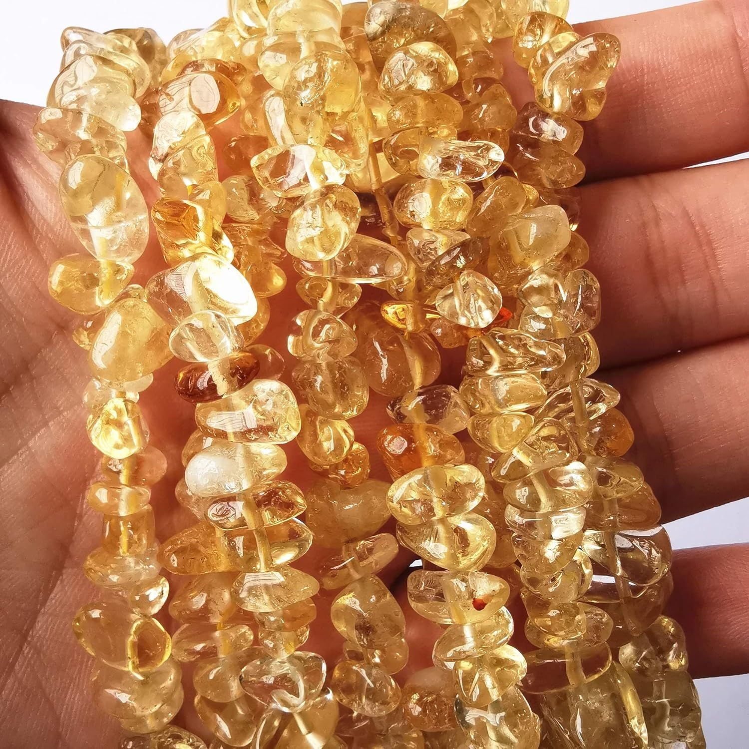 5-10Mm Natural Citrineirregular Tumbled Chip Beads for Jewelry Making, Healing Crystal Drilled Loose Bead Strand DIY Craft Supplies(3 Strands) image number 4