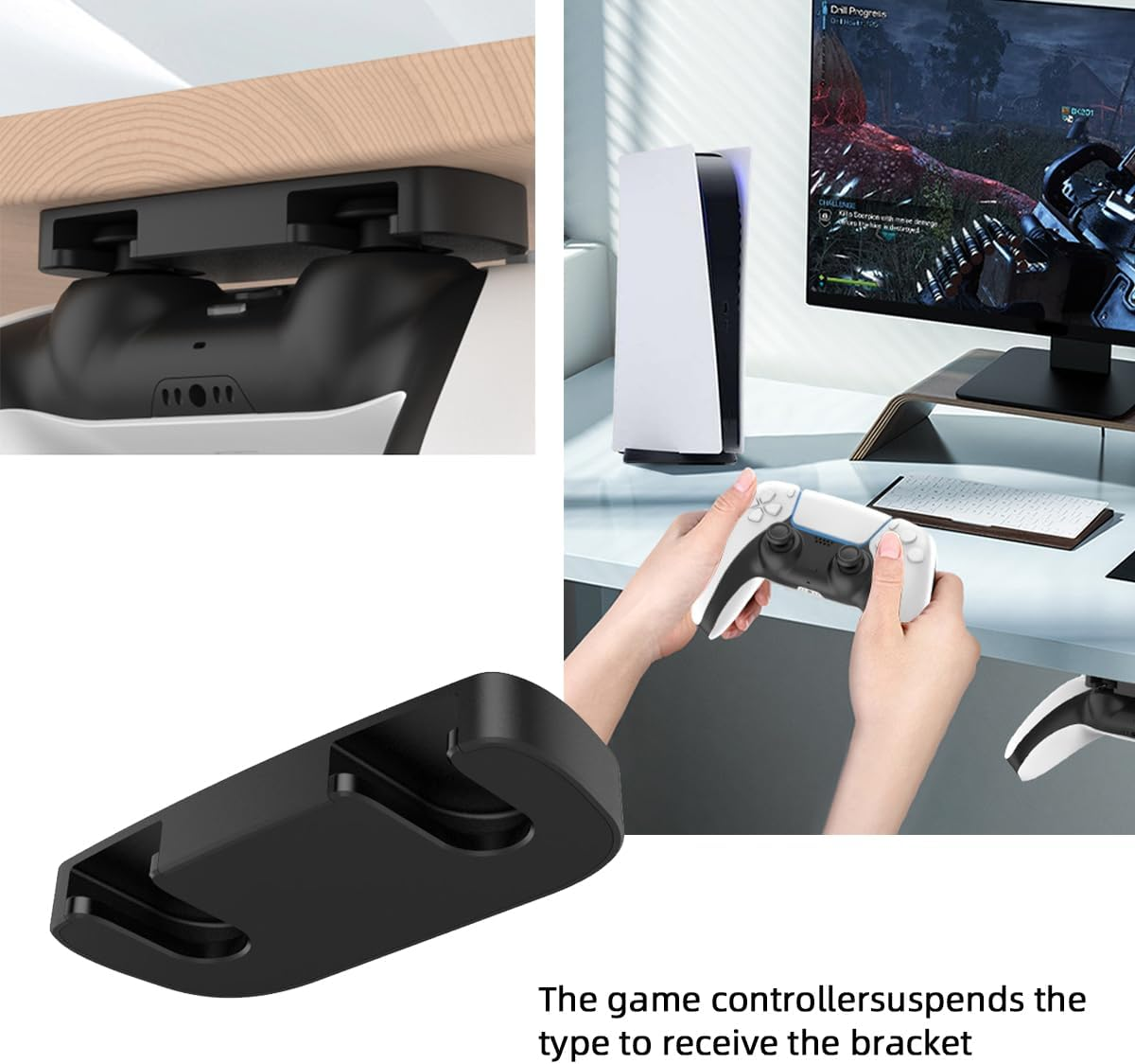2PCS Under-Desk Controller Holder,Compatible with PS4 Compatible with PS5 ABS Controllers Black,Under Desk Mount image number 2