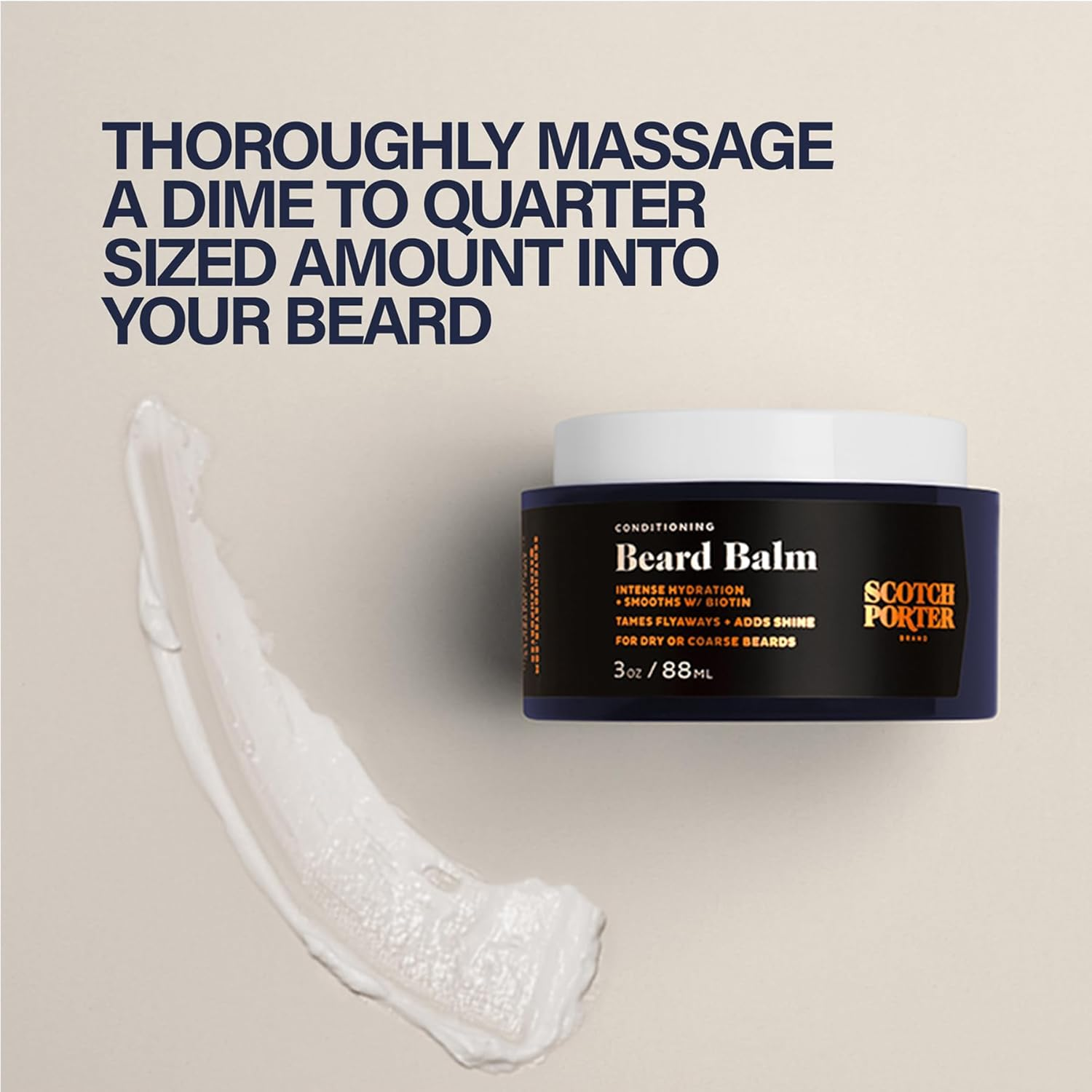 Scotch Porter Conditioning Beard Balm for Men | Hydrates, Smooths, Adds Shine & Tames Flyaway Hair | Formulated with Non-Toxic Ingredients, Free of Parabens, Sulfates & Silicones | Vegan | 3Oz Jar