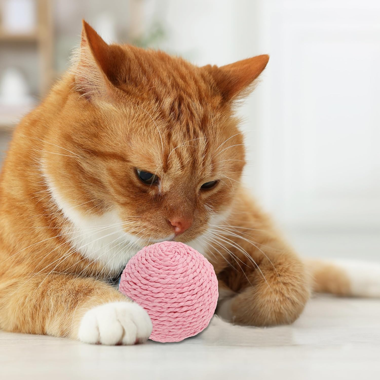 CAPASTEC Cat Playing Ball with Bell Indoors, Interactive Cat Balls for Playing and Fetch, Safety Dental Care Cat Chew Balls, Diameter 10 Cm, Pink image number 3