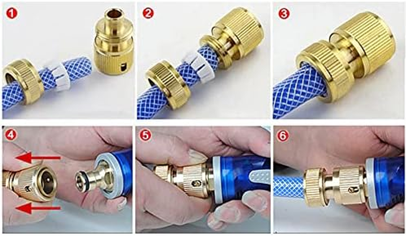 Brass 2-In-1 Outdoor Tap Connector Kit with 3/4 & 1/2 Inch Female Threaded Adapter, Quick Hose Pipe Fittings for Garden Tube (3 Pack) - 1/2  3/4 Inch 2-In-1 Female Thread (3 Pack) image number 6
