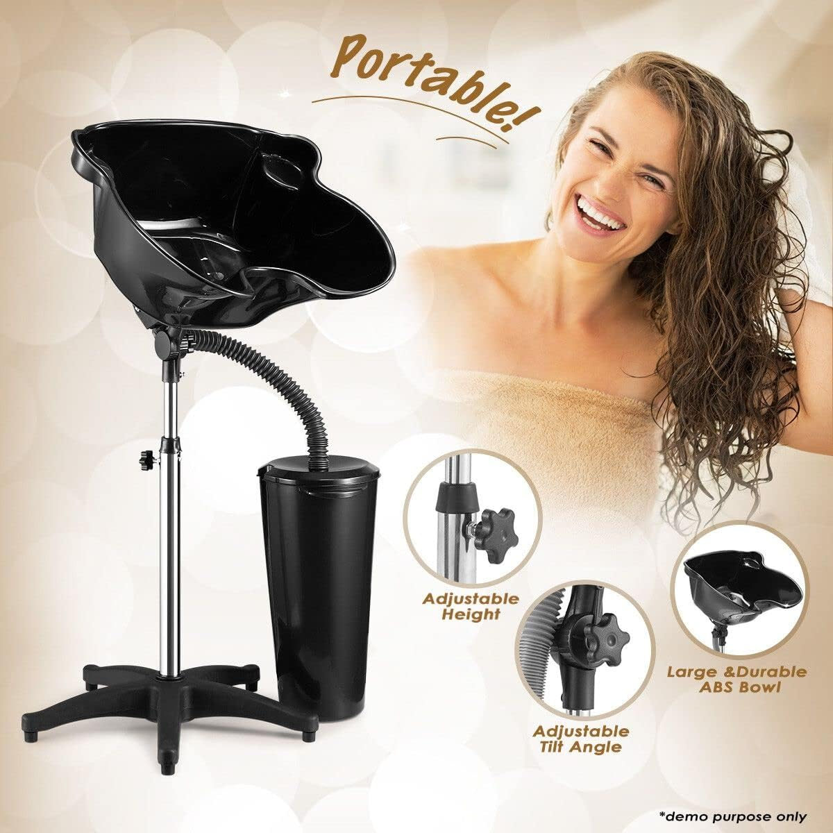 Large Salon Basin Portable Shampoo Hairdressing Hair Wash Bowl Barber Furniture Mobile High Gloss image number 4