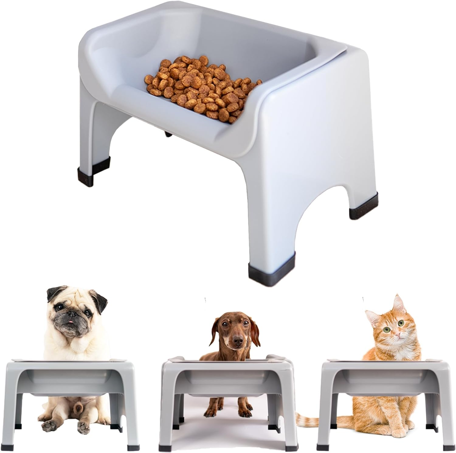 Fluff Trough Elevated Dog and Cat Bowl Feeding System with Silicone Bowl for Small to Medium Pets - Vet Approved, Food Safe, Non-Toxic, Dishwasher Safe, Perfect for Flat-Faced Pets, Gray image number 6