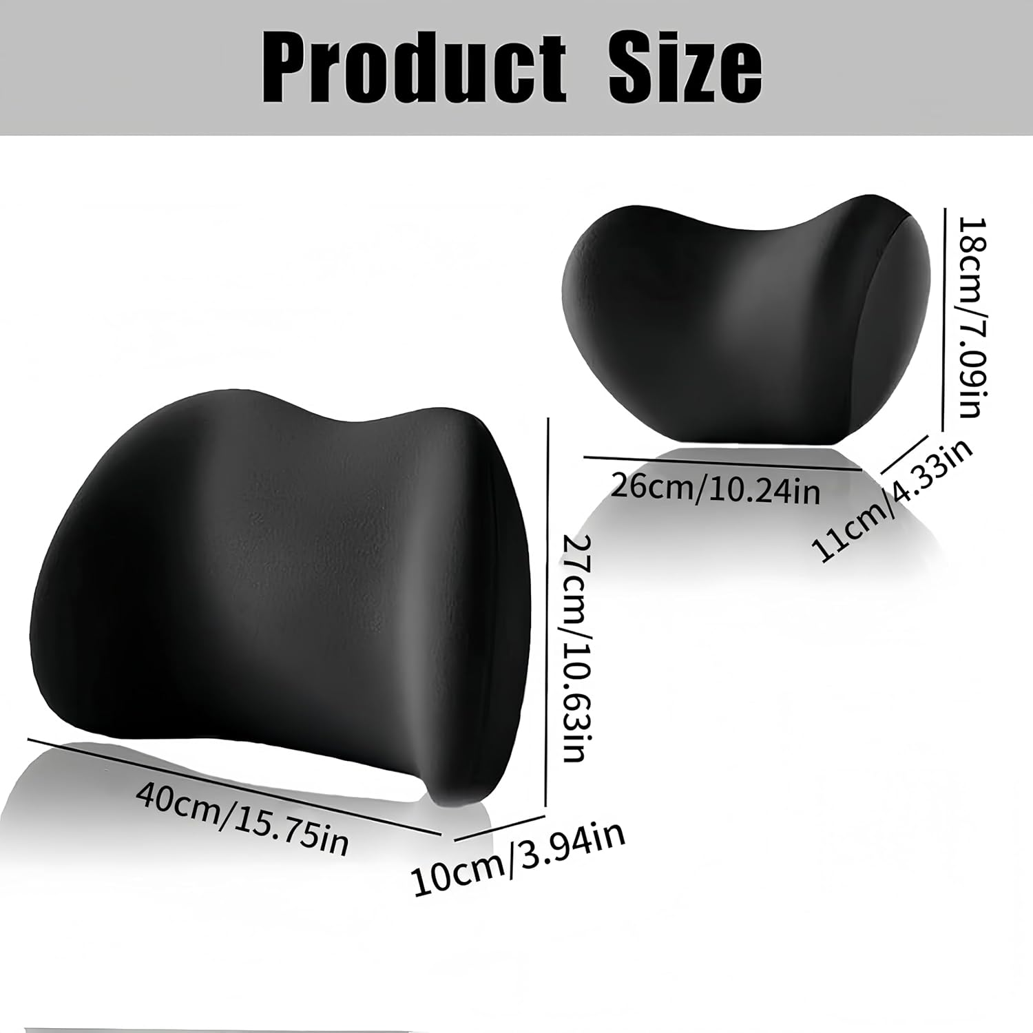 BESLOOR Car Lumbar Support Pillow and Car Neck Pillow Set, Memory Foam Ergonomic Car Seat Headrest and Lumbar Cushion, Relieve Neck Back Pain, Suitable for Car Seats Office Chairs, Etc.(Black) image number 1