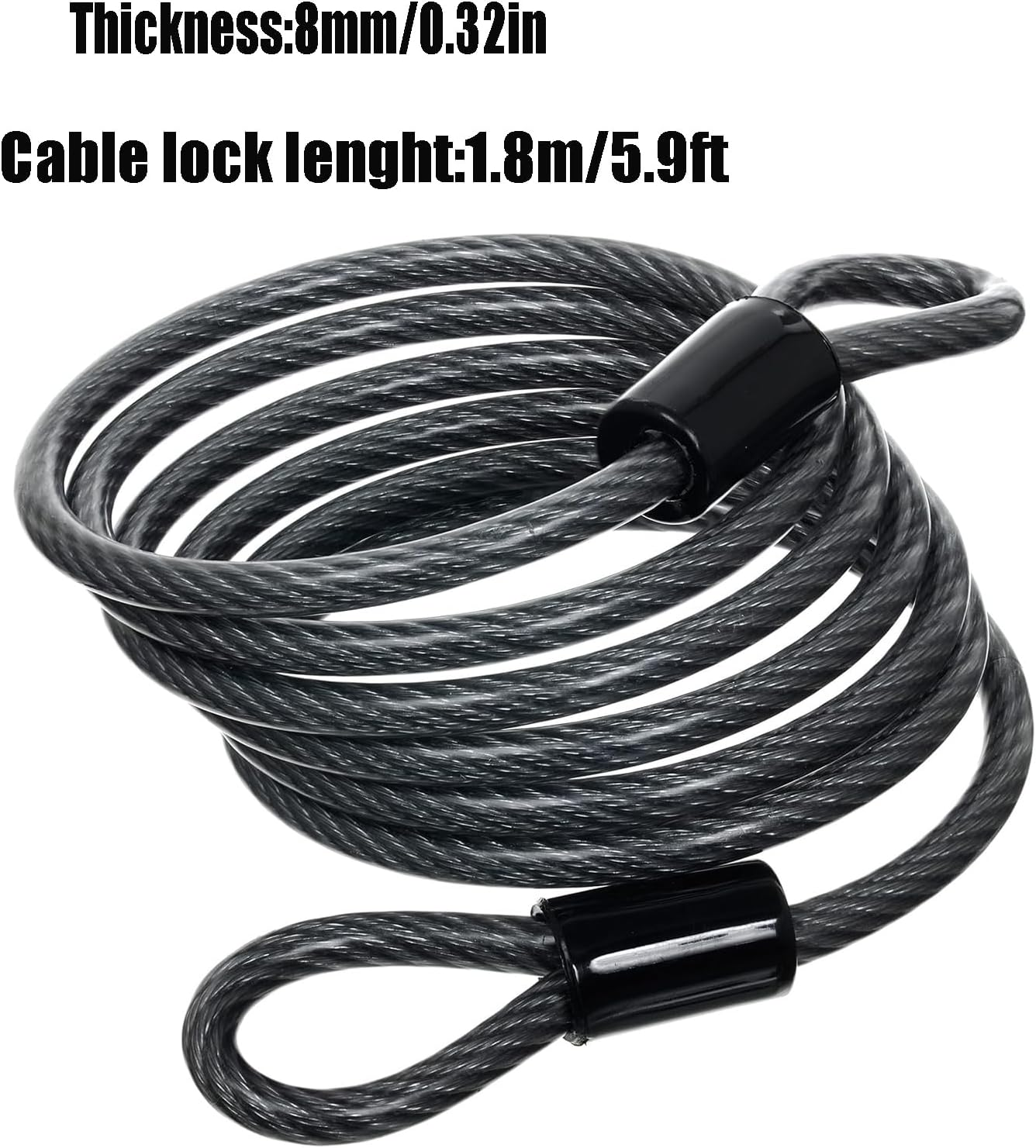 Security Cable with Loops 5.9Ft/180Cm,8Mm, Braided Steel Cable, Bike Chain Lock, Chain Lock for Kayaks, Bikes, Outdoor Equipment and More image number 1