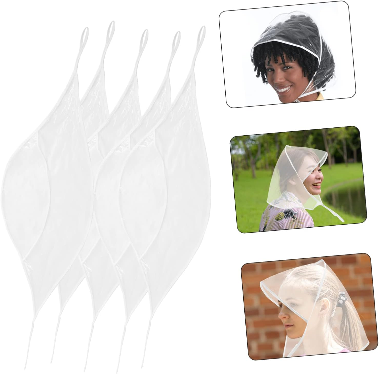 Beaupretty 5Pcs Waterproof Rain Bonnet Hair Cover Plastic Caps Sunproof Hats for Women Protect Hairstyle Outdoor Use White image number 1