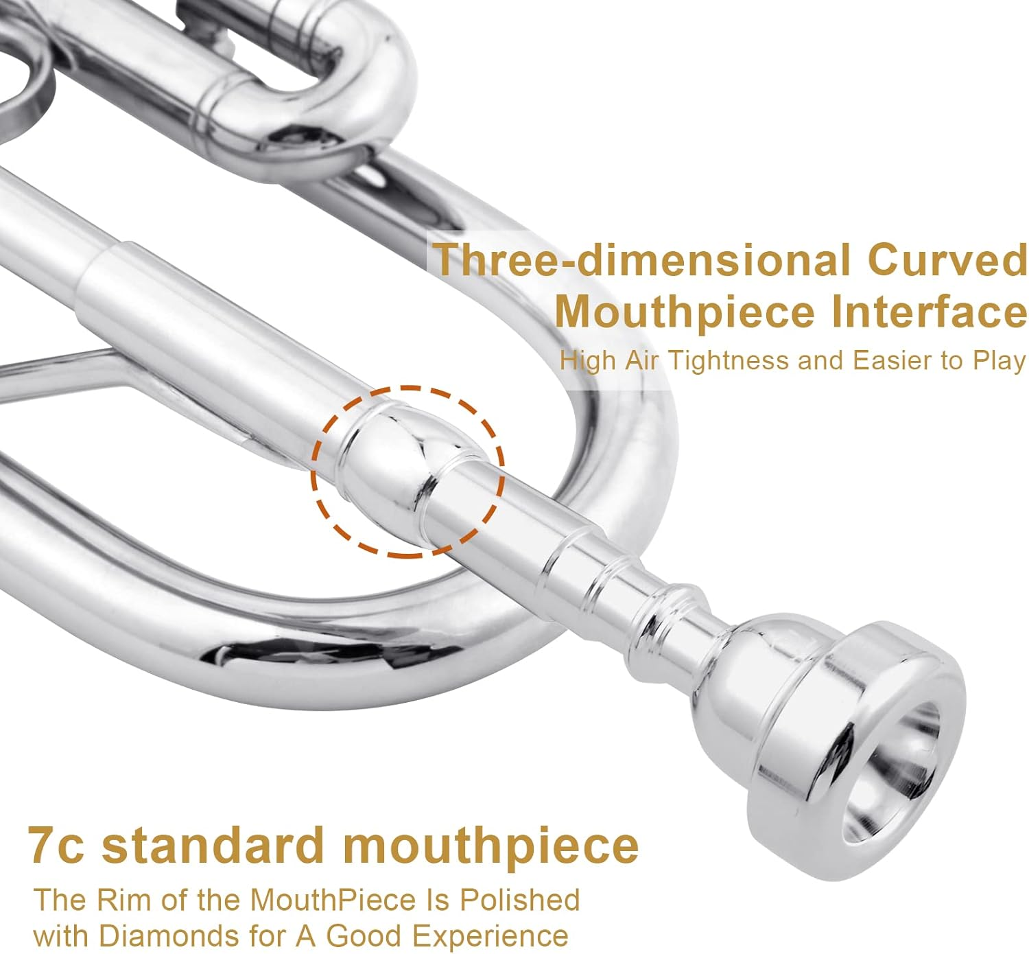 Ktaxon Bb Standard Trumpet for Beginners,Trumpet for Student with Hard Case,7C Mouthpiece,Cleaning Cloth,Gloves,Brass Instruments for Kids and Adults(Silver) image number 1