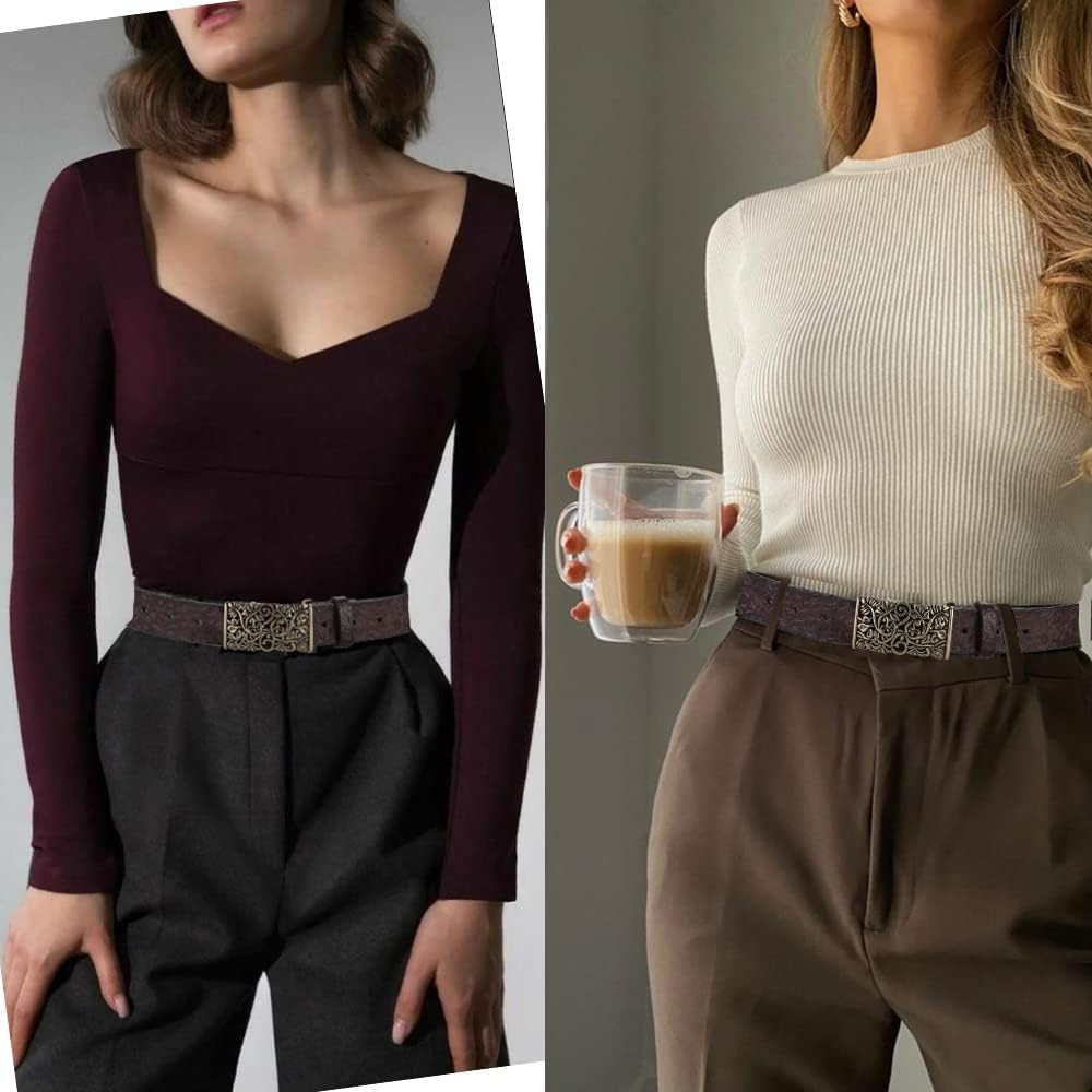 IWFTC Ladies' Vintage Belt-Genuine Leather,Adjustable Sizing,Timeless Design for Dresses,Skirts,And Jeans, Retro Elegance image number 2