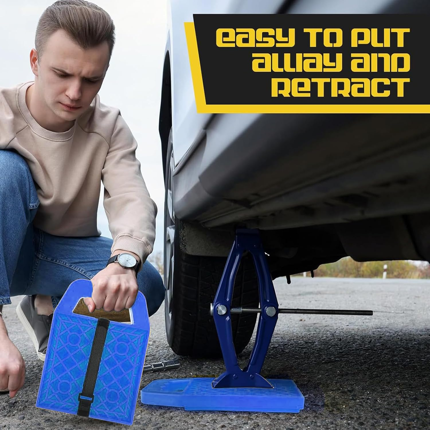 RV Jack Pads, Flattener Block Set of 4, Anti-Slip RV Leveling Support Mat for Parking Caravan Travel Picnic Pool Beach Outdoor Camping Maintenance Road Trip - Yellow image number 3