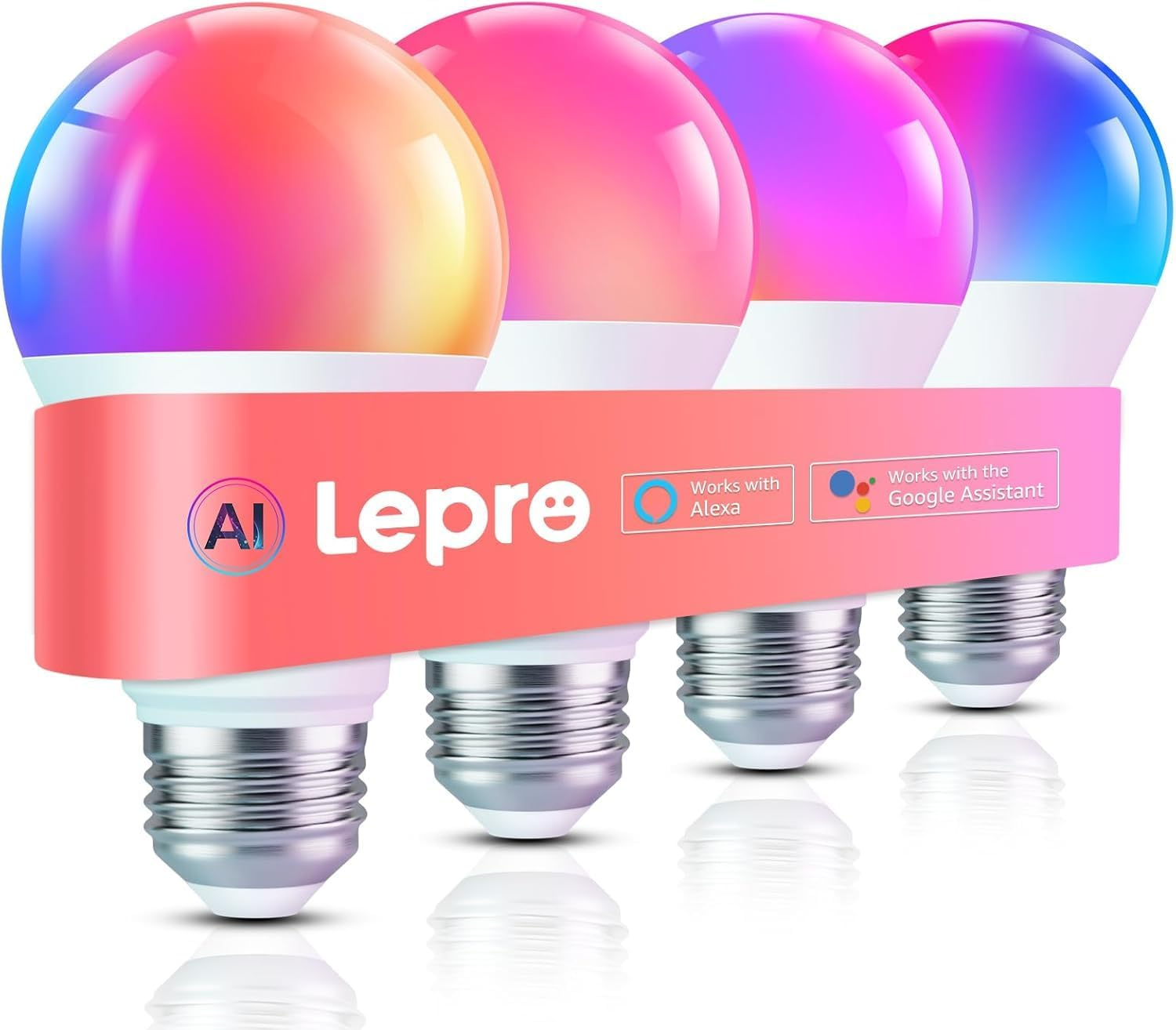 Lepro AI Smart Bulb E27, Music Sync Wifi Bulb, Voice Control Smart Screw Bulb, Colour Changing Light Bulbs, Compatible with Alexa & Google Assistant, Personalized AI Lighting Designer, 4 Packs image number 1