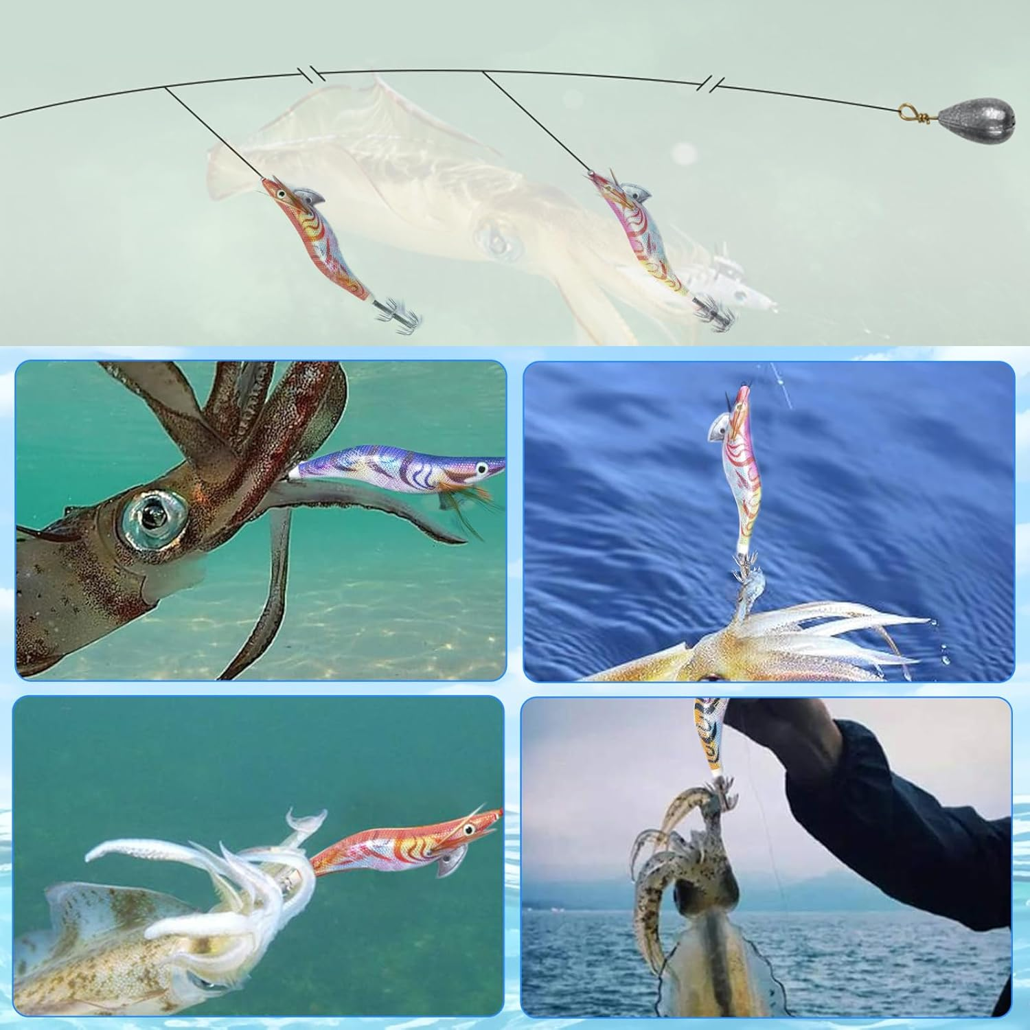 8 PCS Squid Jig Fishing Hook, Fishing Spinner Lures Kit, Shrimp Artificial Lures, Luminous Shrimp Squid Jig Hooks, Hard Fishing Lures, Octopus & Cuttlefish Fishing Hook Tackle for Anglers image number 5