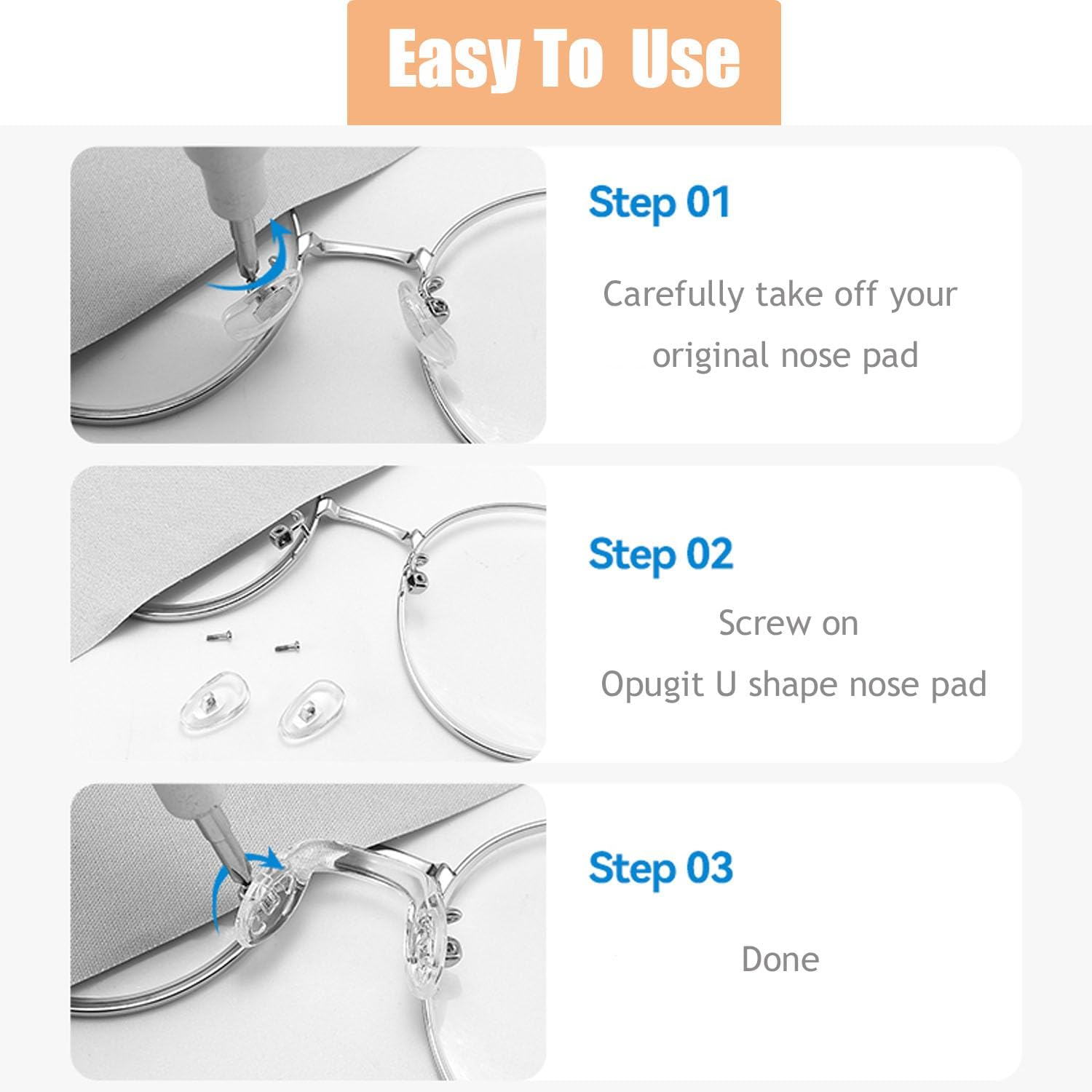15 Pcs,3 Sizes Eyeglasses Nose Pads,U Shaped Eyeglasses Nose Pads Screw-In Eyeglass Nose Piece Soft Silicone Nose Pad for Eye Glasses Sunglass Eyewear, Clear image number 1