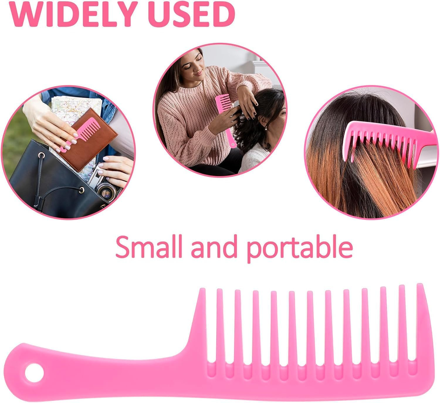 3PCS Pink Wide Tooth & Fine Tooth Combs Set - Detangling Comb for Wet Wavy Curly Thick Hair (Pink, One Size) image number 4