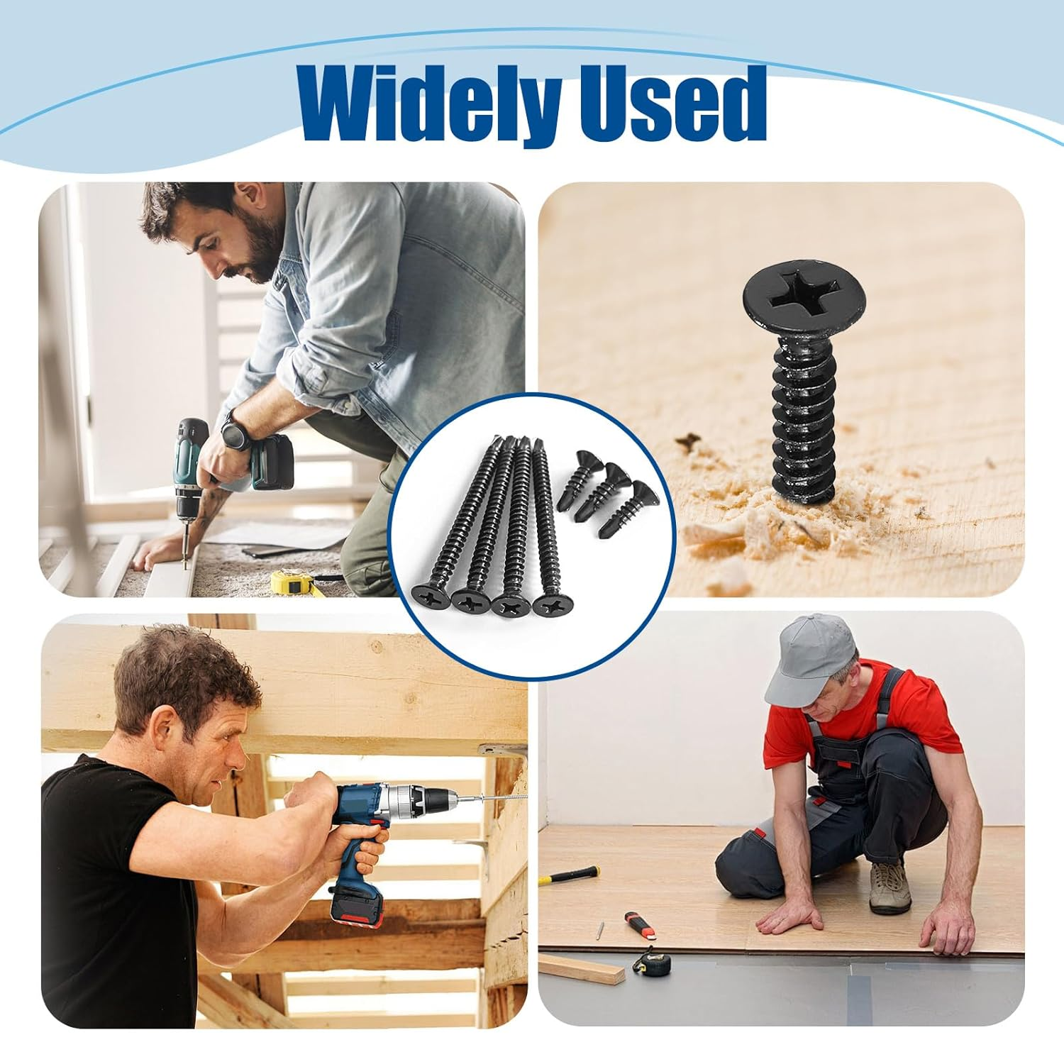 #8&times;3/4&Prime; Sheet Metal Screws 300Pcs, 410 Stainless Steel Black Flat Head Self Drilling Screws image number 2